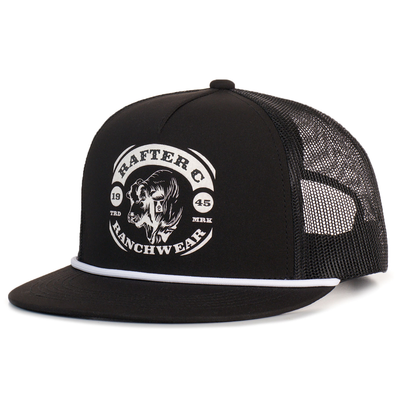 Rafter C Men's Black & Cream Logo Trucker Cap - Image 1