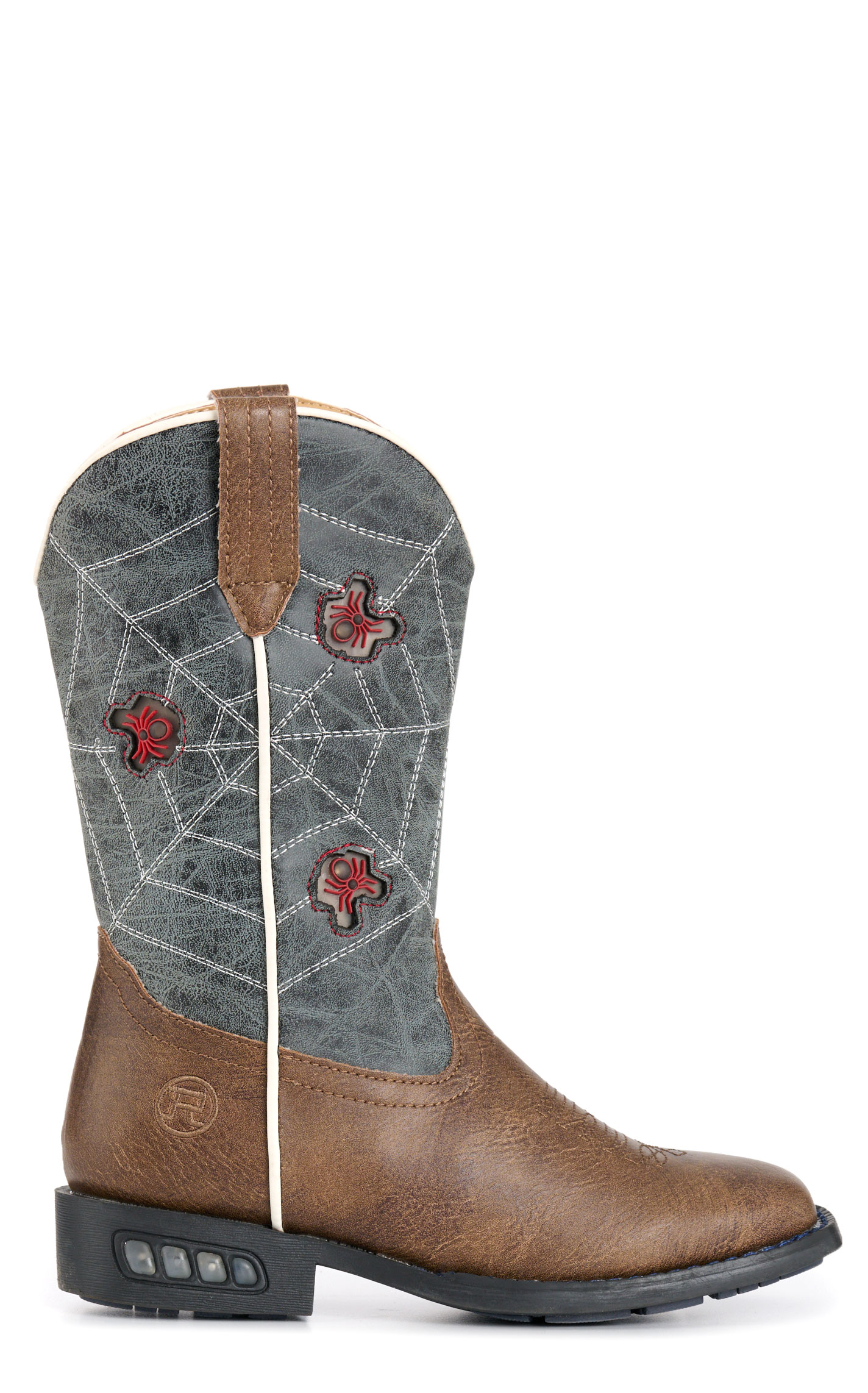 Roper Boys' Spidie Blue and Brown Light Up Square Toe Cowboy Boots - Image 1