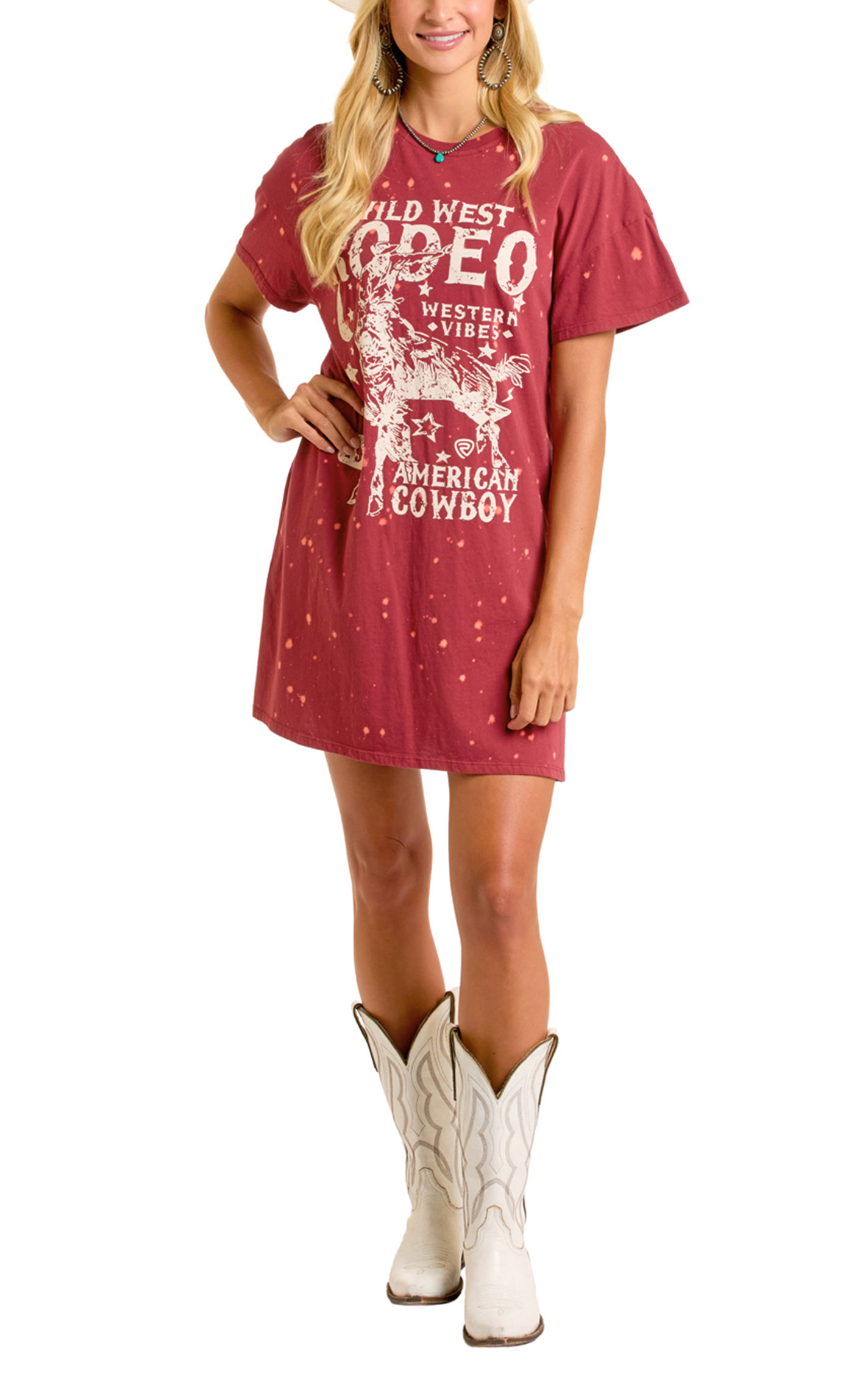 Rock & Roll Denim Women's Red Rodeo Graphic T-Shirt Dress - Image 4