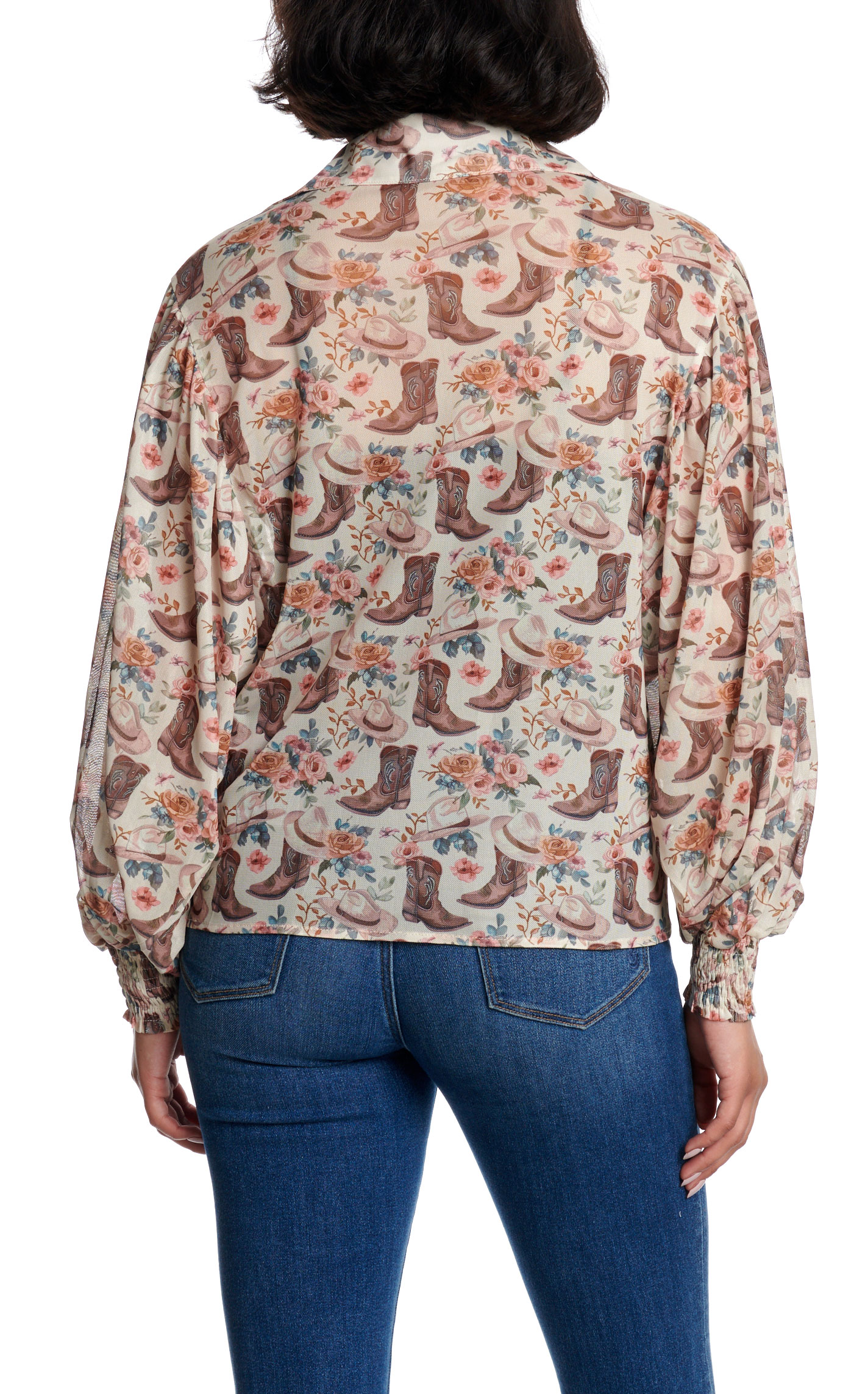 Turquoise Haven Women's White Floral Boot Print Top - Image 1