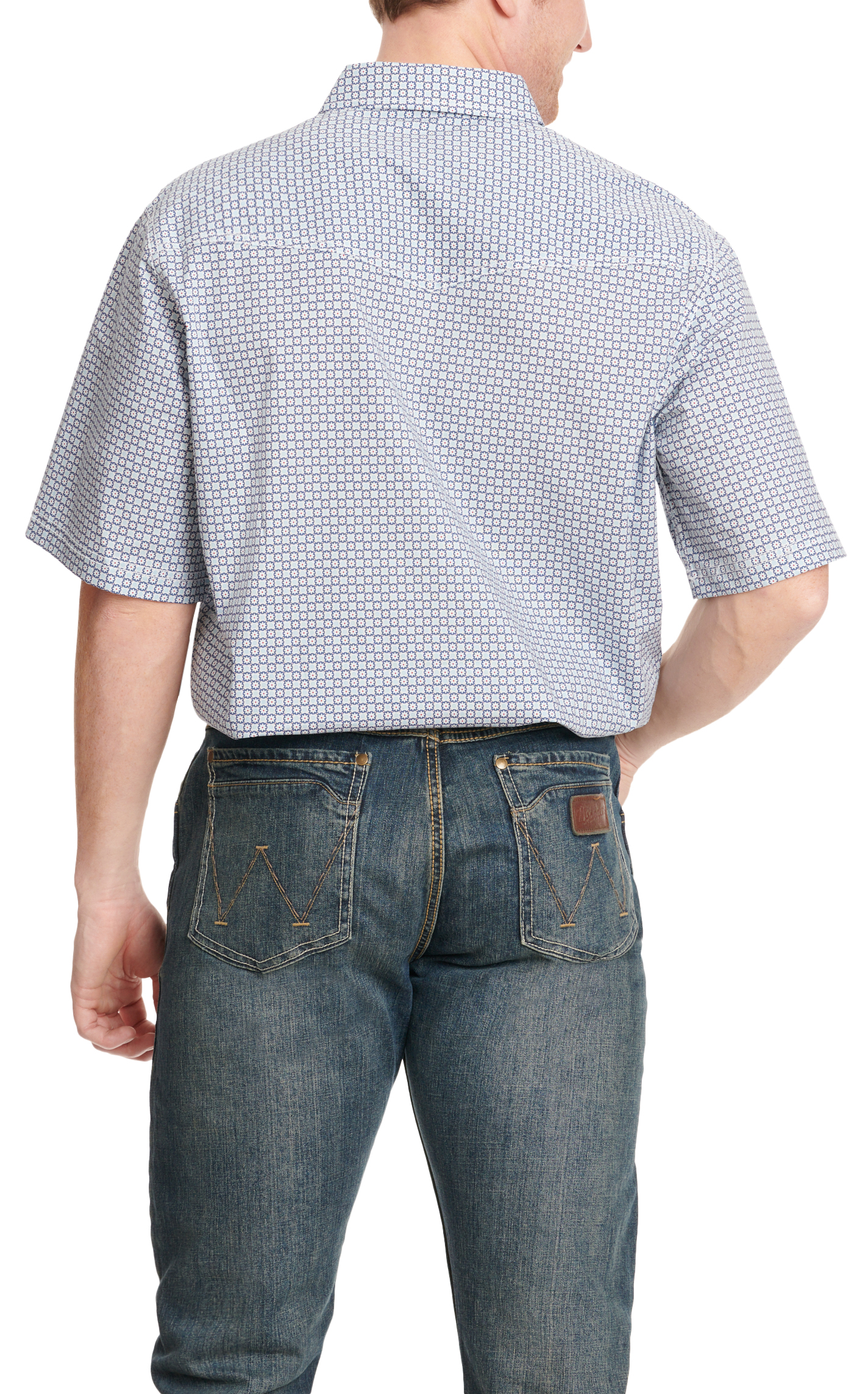 Wrangler 20X Men's Aegean Blue & Cornflower Geo Short Sleeve Western Shirt - Image 1