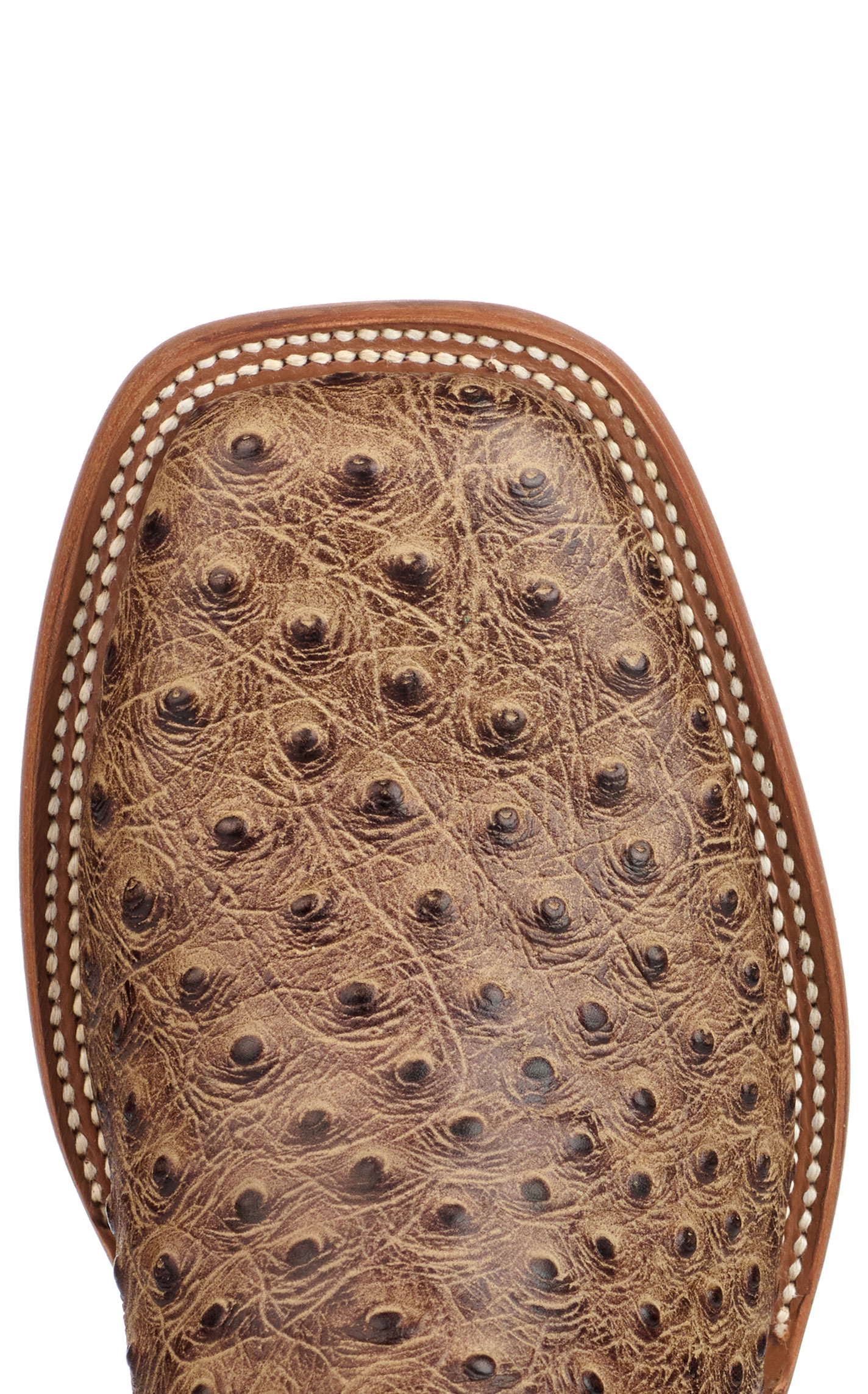Cavender's Men's Endurance Blue and Sand Ostrich Print Wide Square Toe Cowboy Boots - Image 1