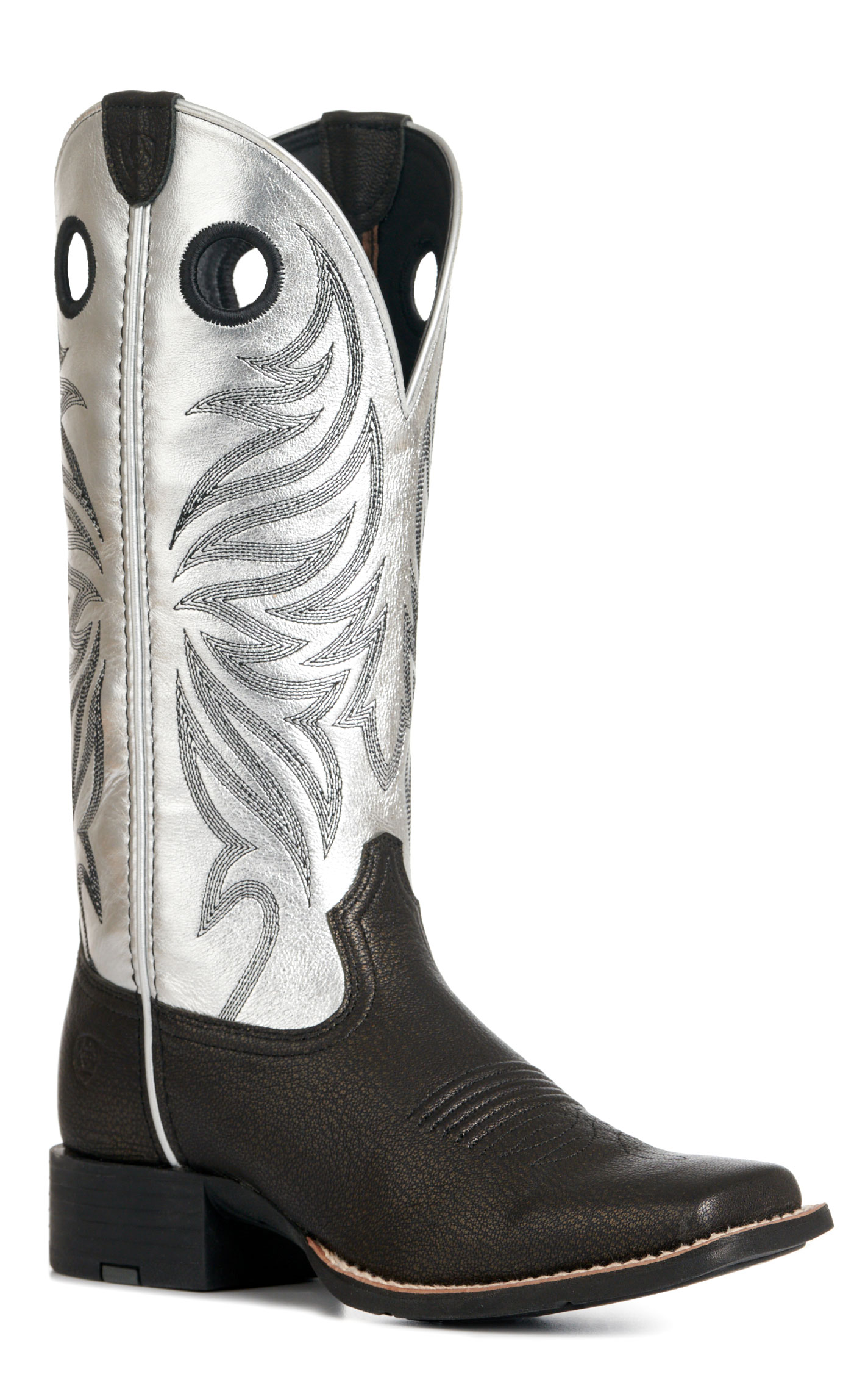 Ariat Women's Dark Carbon and Antique Silver Round Up Ryder Wide Square Toe Cowboy Boots - Image 1