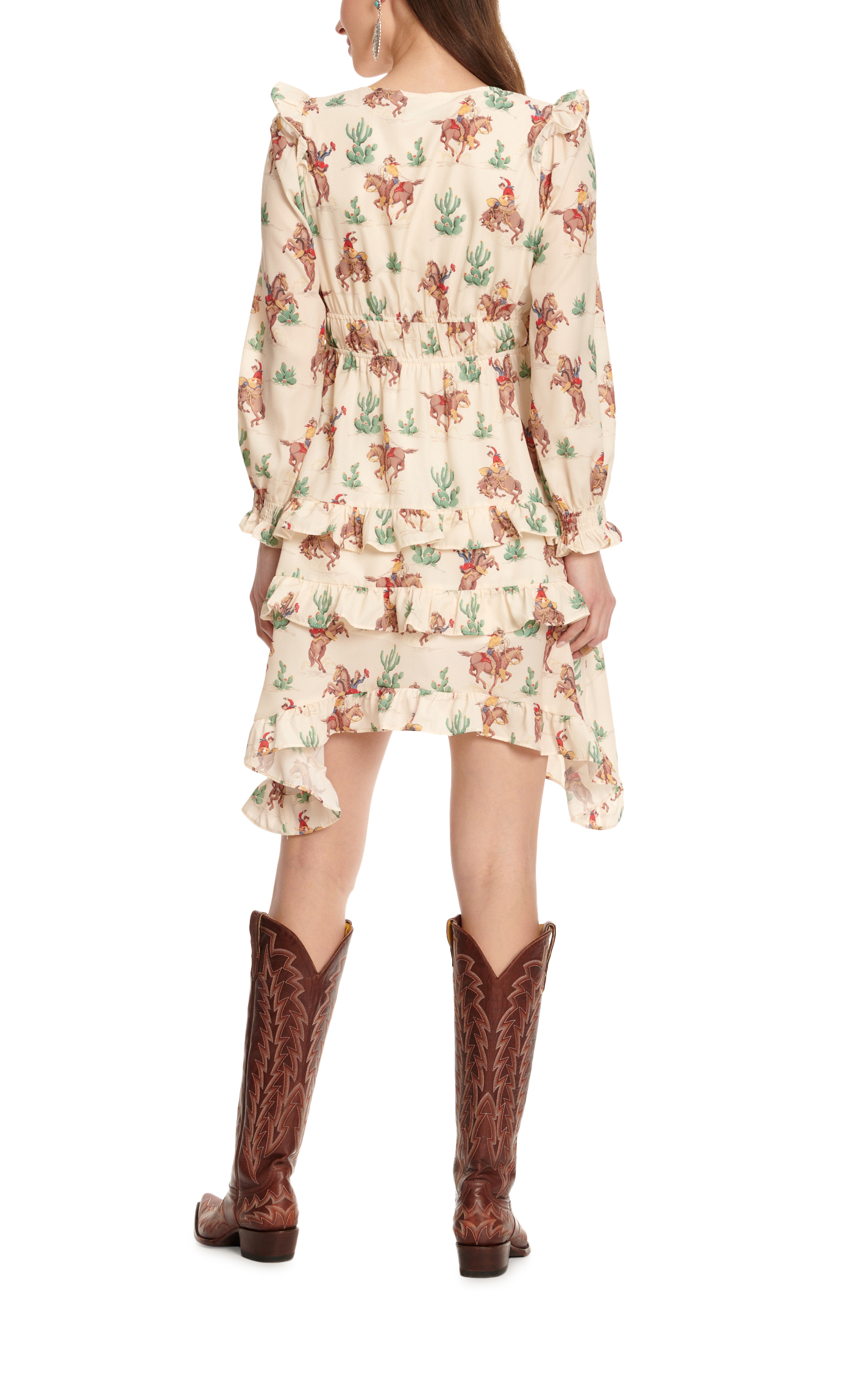 Fashion Express Women’s Cream & Vintage Desert Western Print Long Sleeve Shirt Dress - Image 1