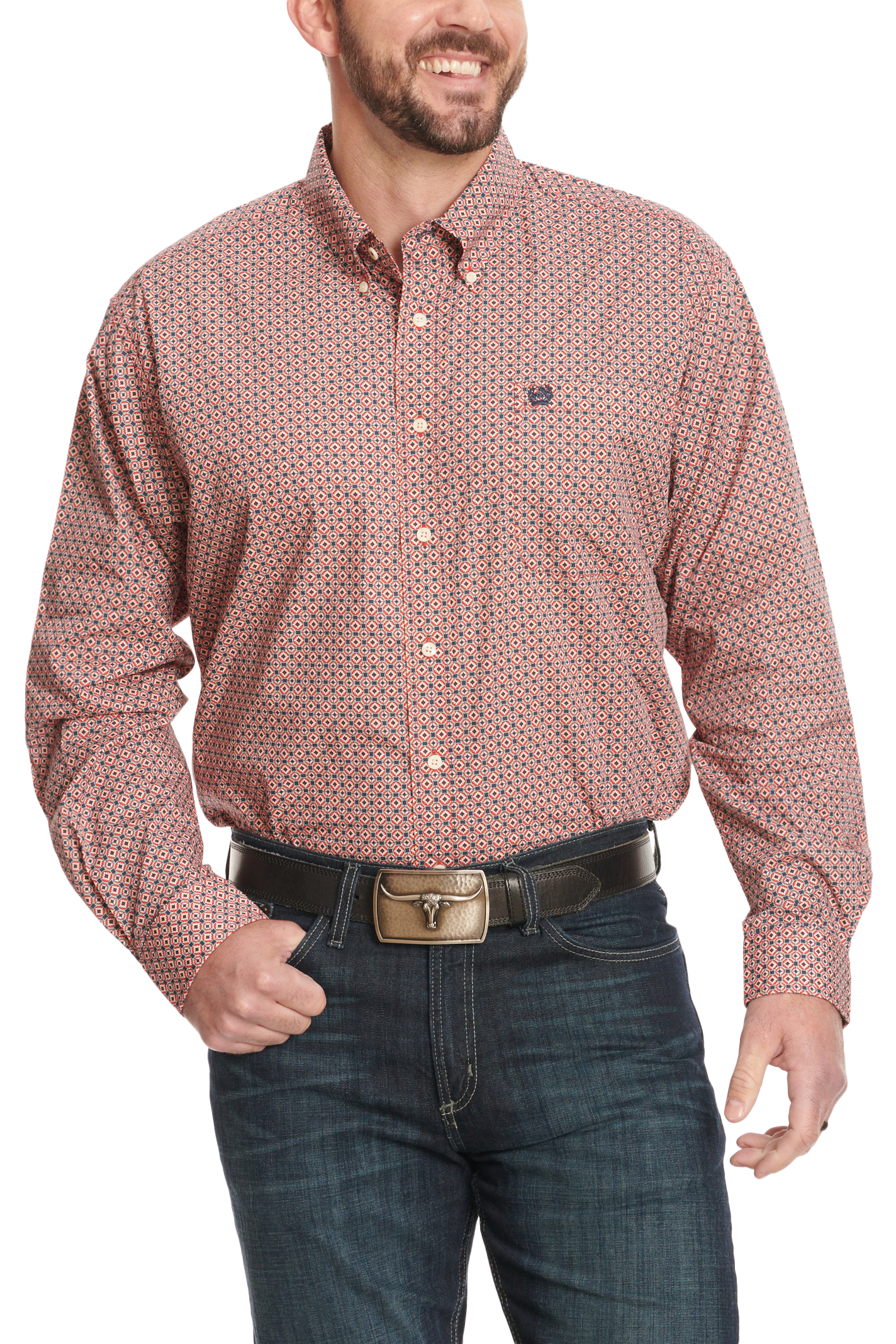Cinch Men's Navy & Red Geo Print Western Shirt - Image 1