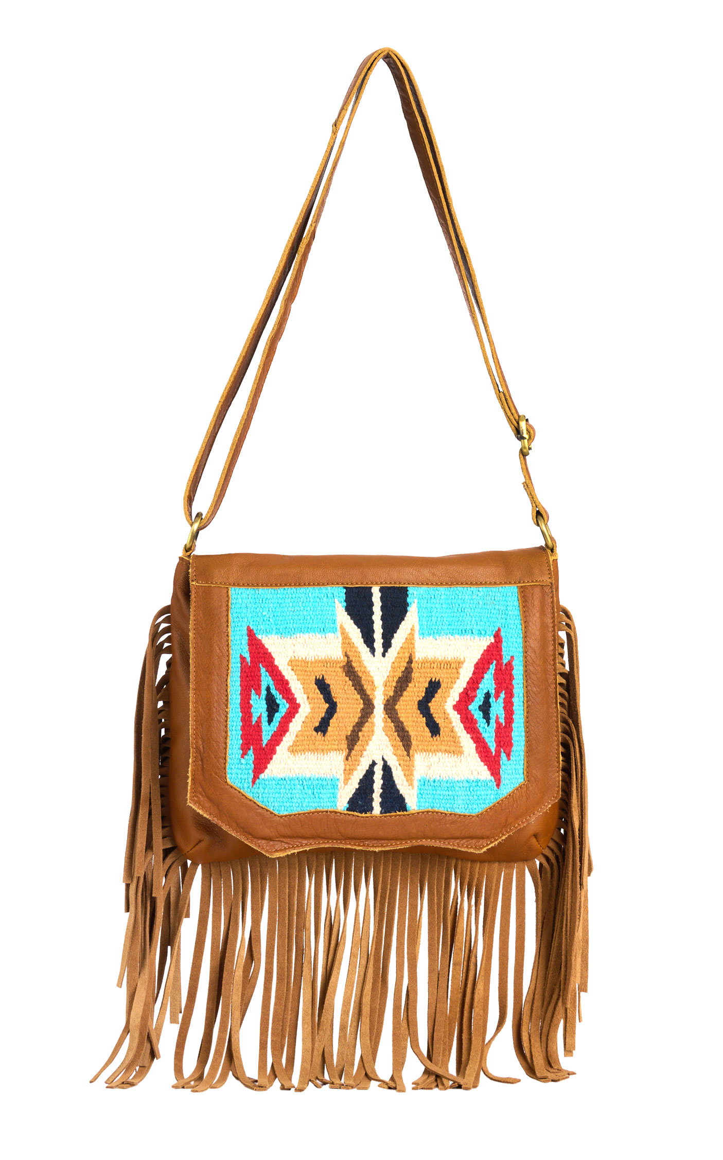 Montana Clothing Co. Turquoise Aztec Flap Crossbody Saddle Bag - Image 1