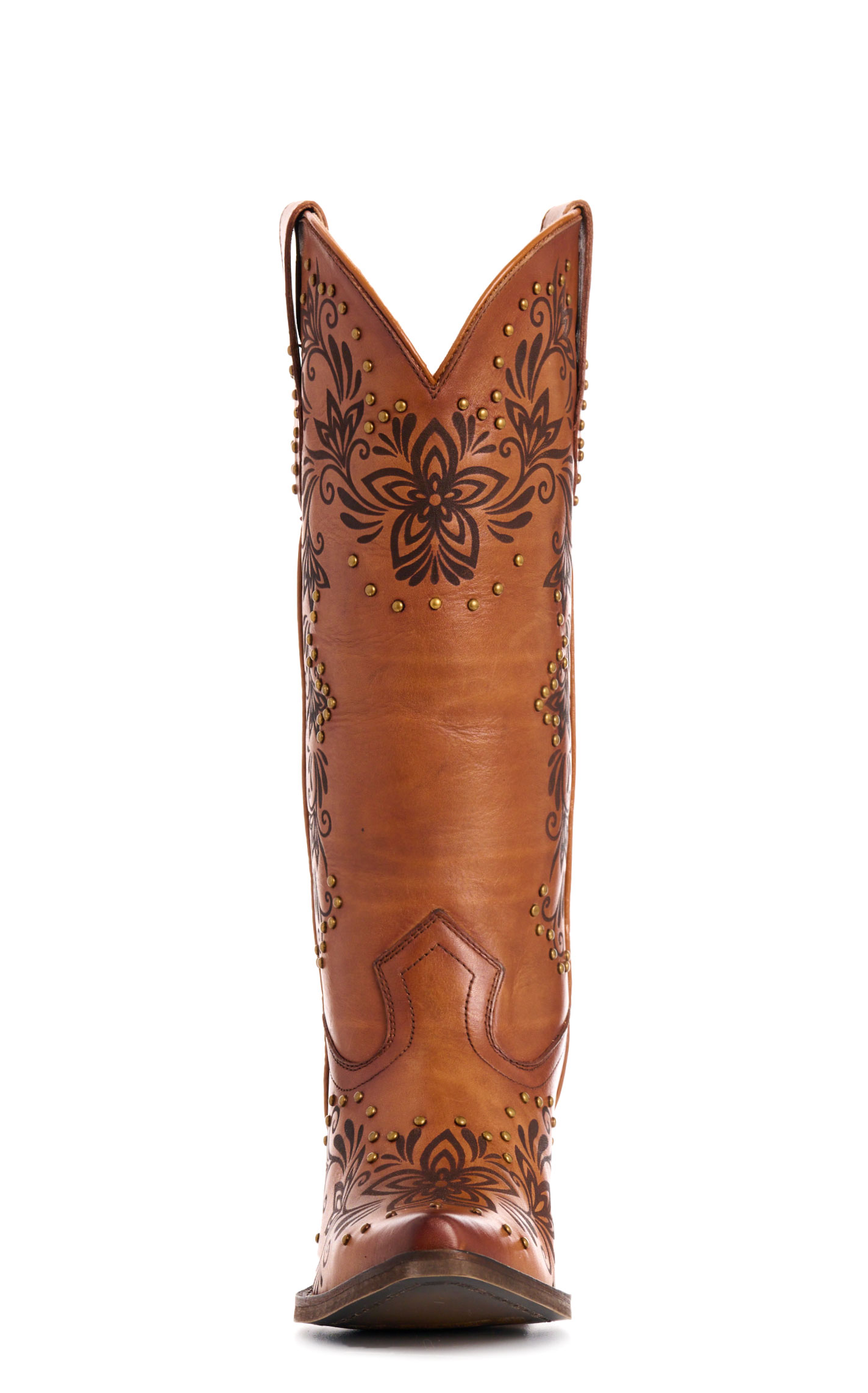 Rockin' C Women’s Peanut & Laser Floral Design Leather Snip Toe Cowboy Boots - Image 1