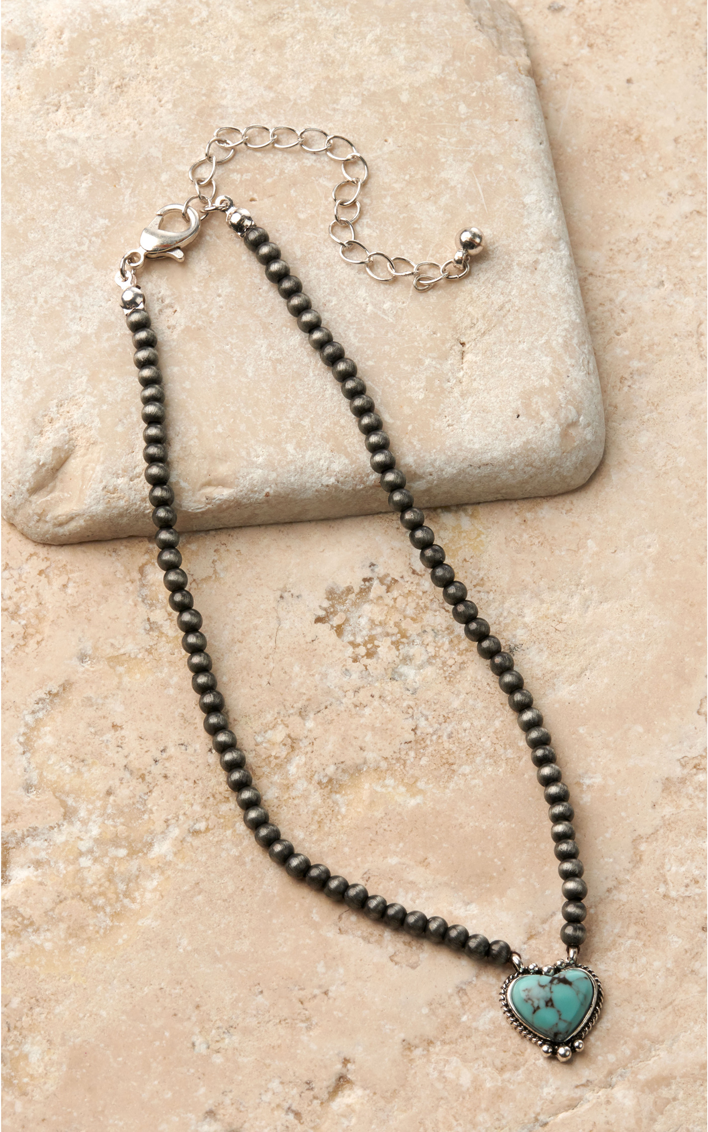 Silver Strike Silver Beads with Turquoise Heart Pendant Necklace and Earrings Jewelry Set - Image 1