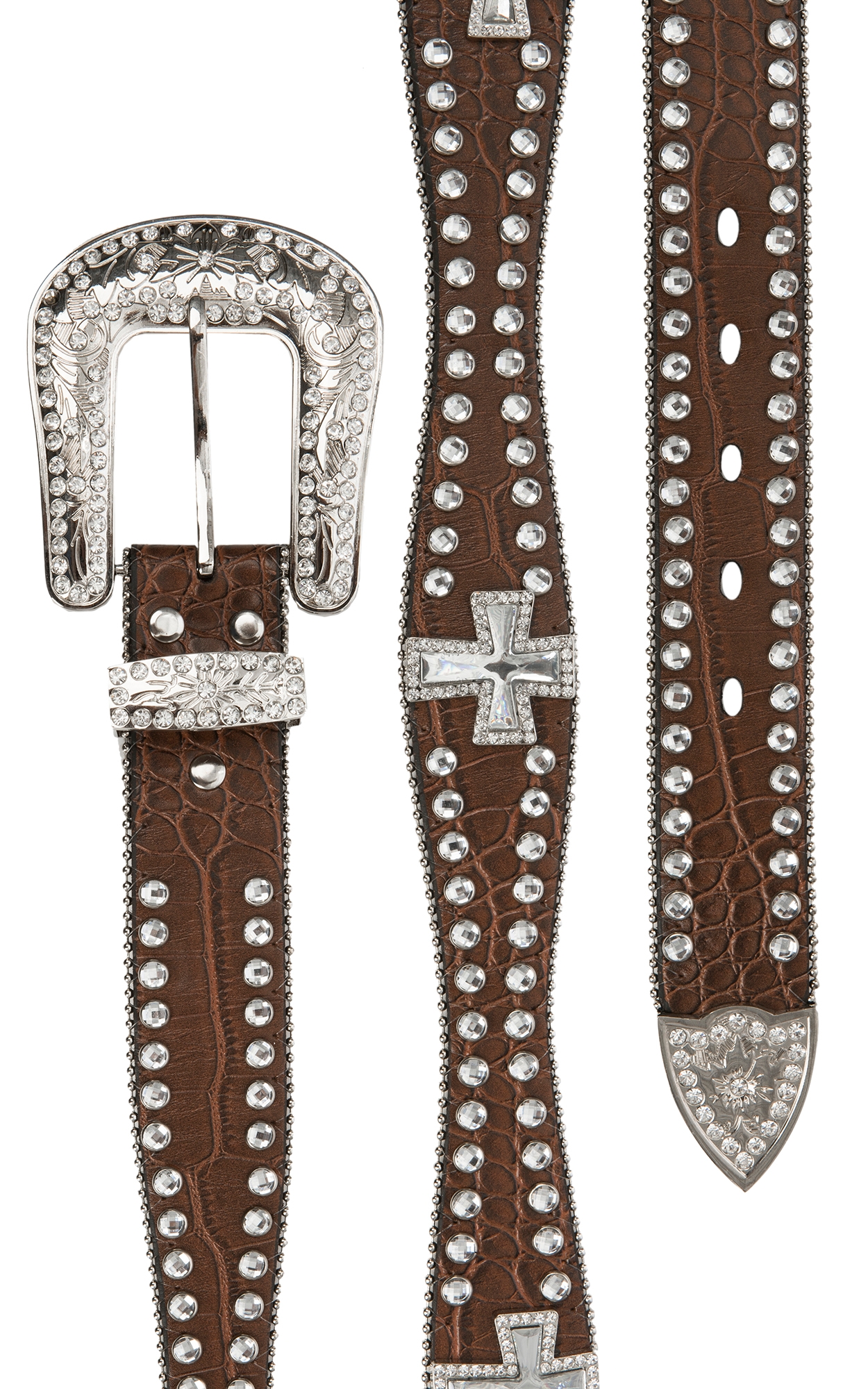 Blazin Roxx Women's Scallop Crystal Cross Concho Western Belt - Image 1