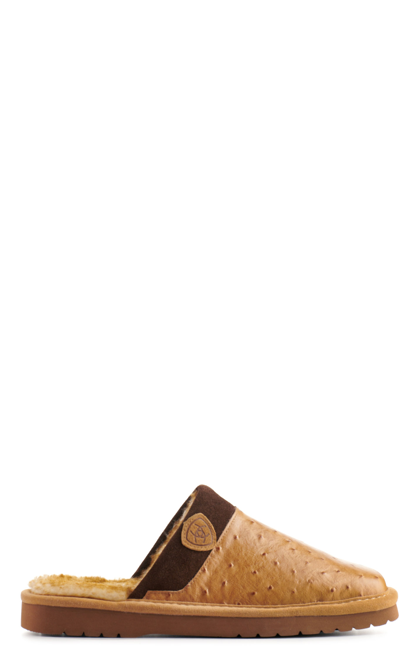 Ariat Men's Silversmith Tan Ostrich Print Slippers - Image 1