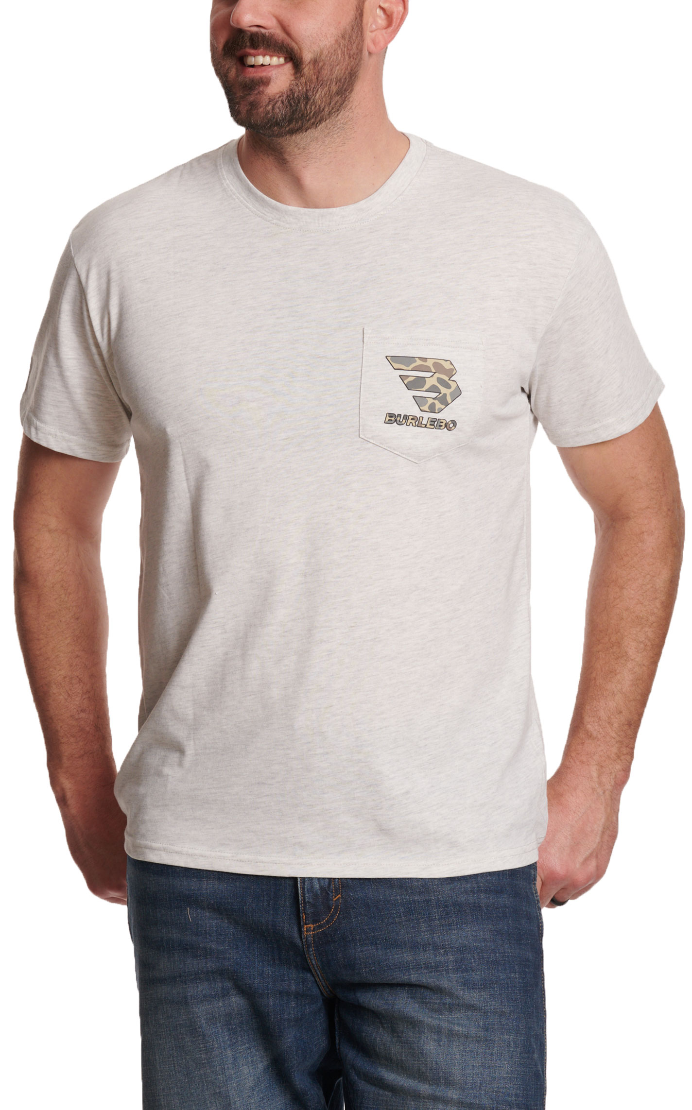Burlebo Men's Ash Gray Flying B Deer Camo Logo T-Shirt - Image 1