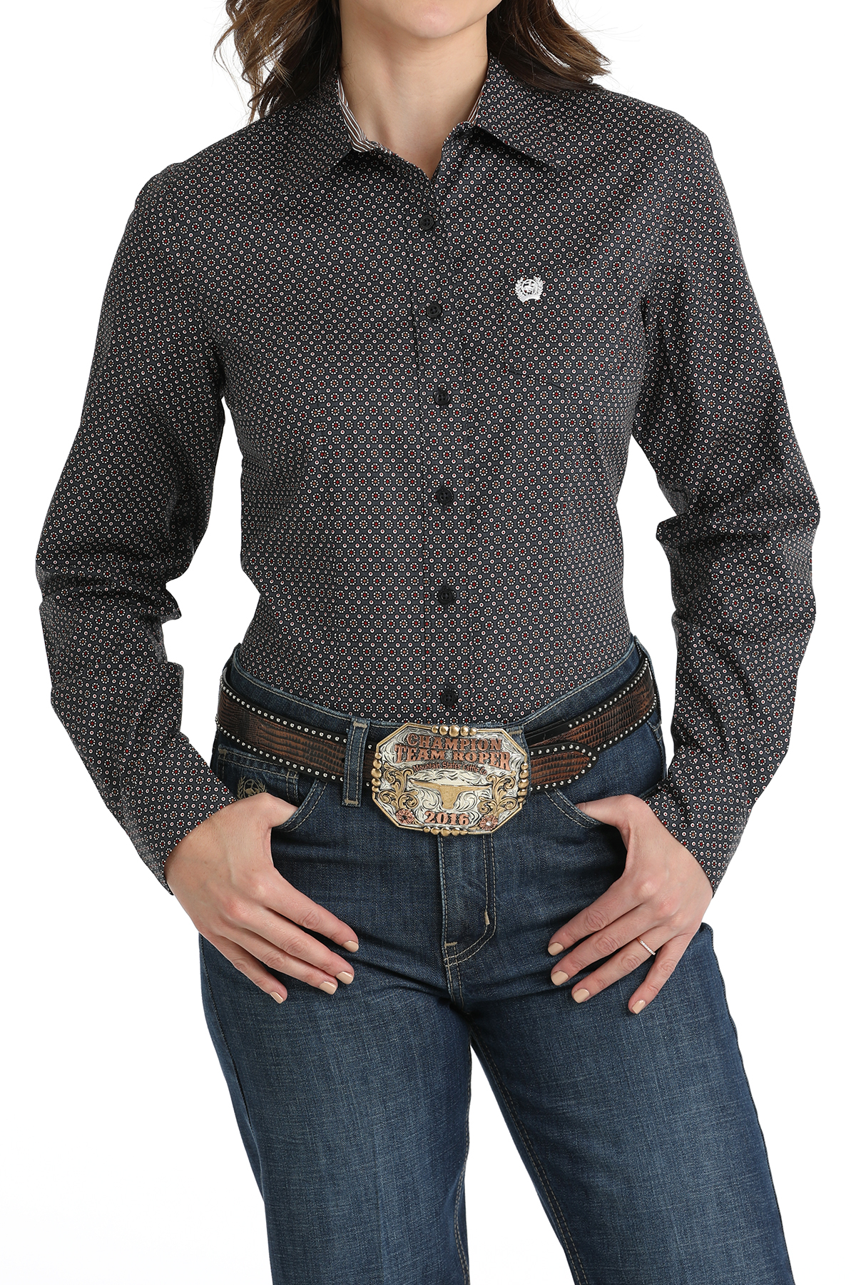 Cinch Women's Charcoal Floral Geo Print Western Shirt - Image 1