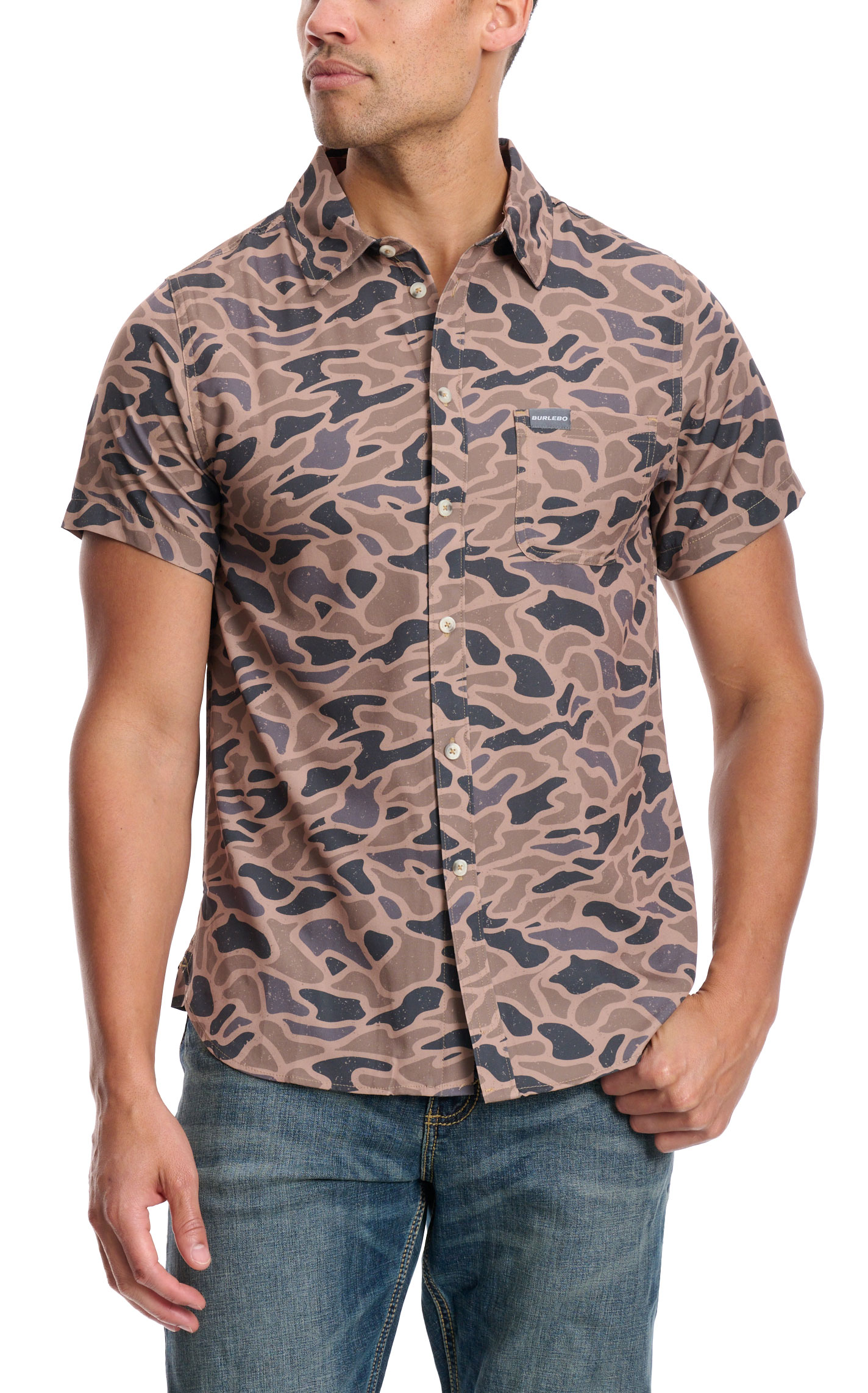 BURLEBO Men's Coffee Camo Performance Outdoor Shirt - Image 14389