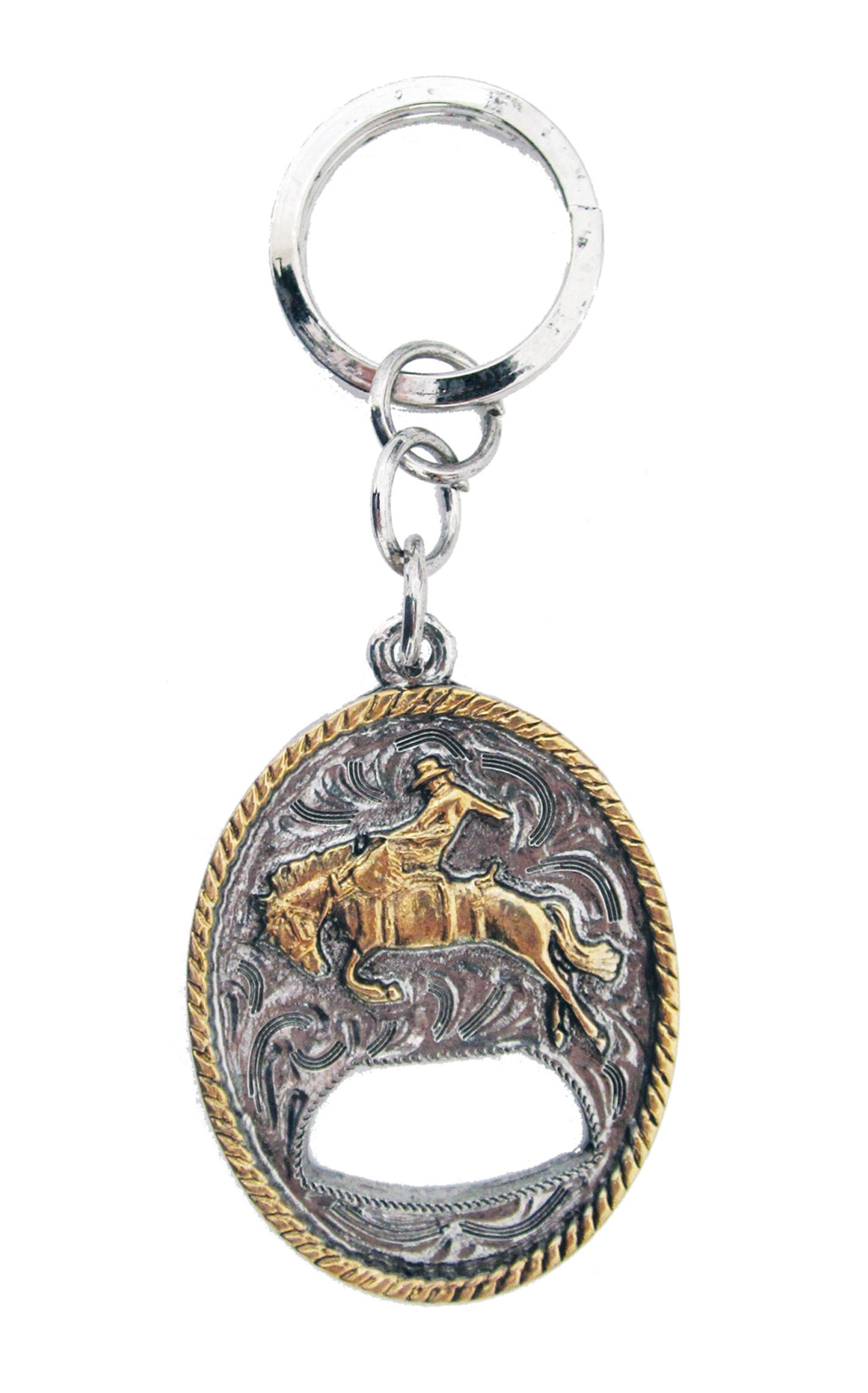 AndWest Silver & Gold Bronc Rider Bottle Opener Keychain - Image 1