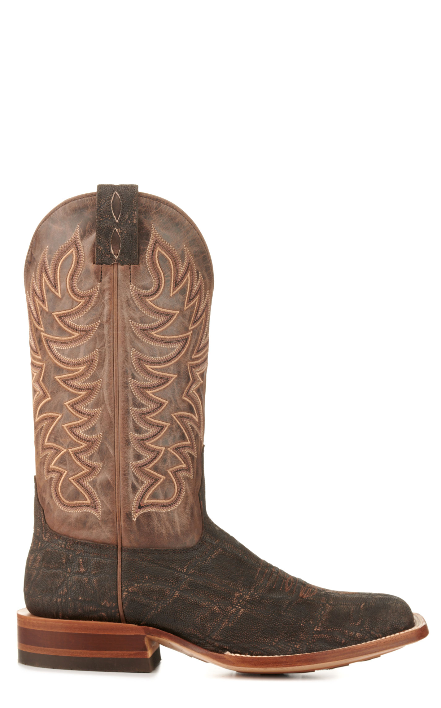 Cavender's Men's Endurance Chocolate and Dark Brown Elephant Wide Square Toe Exotic Cowboy Boots - Image 1