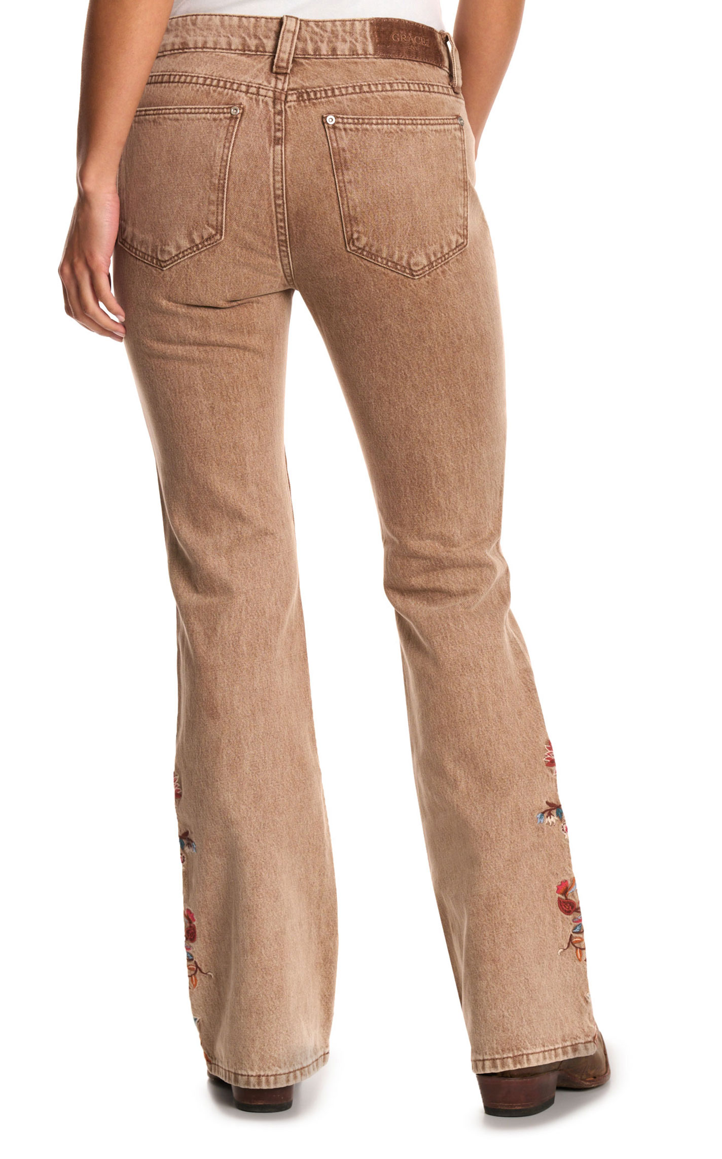 Grace in L.A. Women's Brown Floral Embroidered Flare Leg Jeans - Image 1