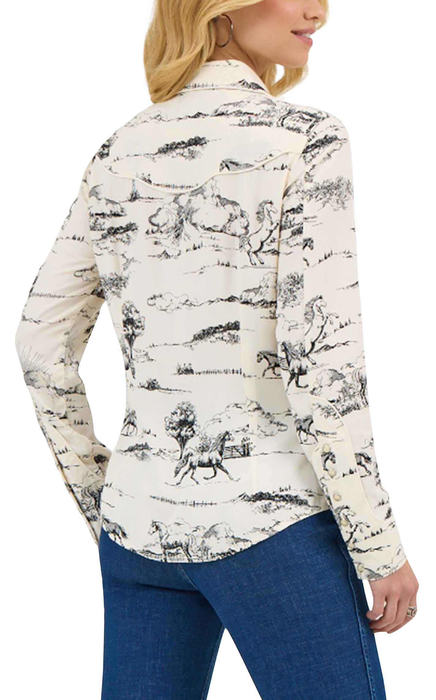 Wrangler X Lainey Wilson Women's White & Black Western Print Top - Image 1