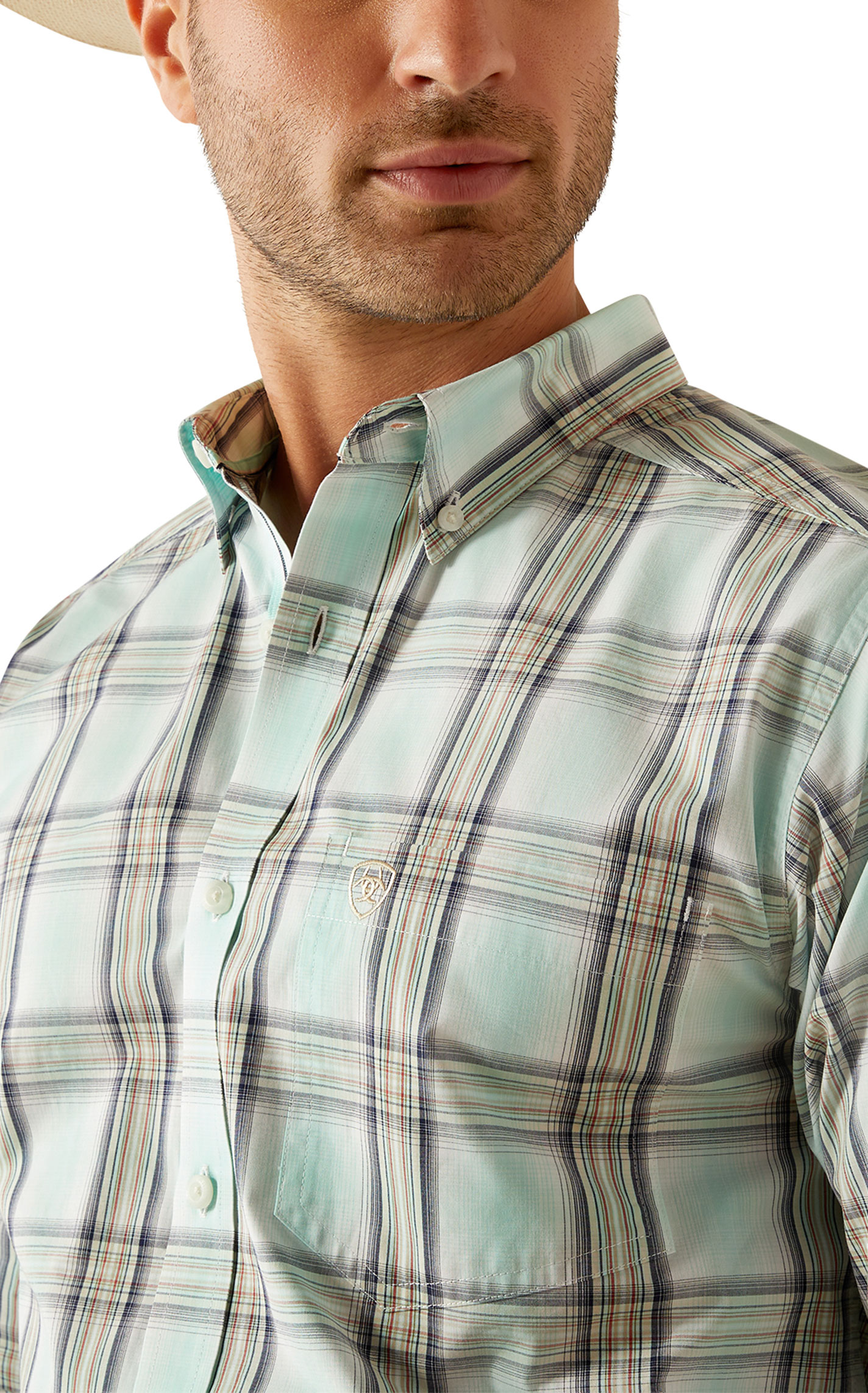 Ariat Men's Pro Series Corban Mint Plaid Western Shirt - Image 1