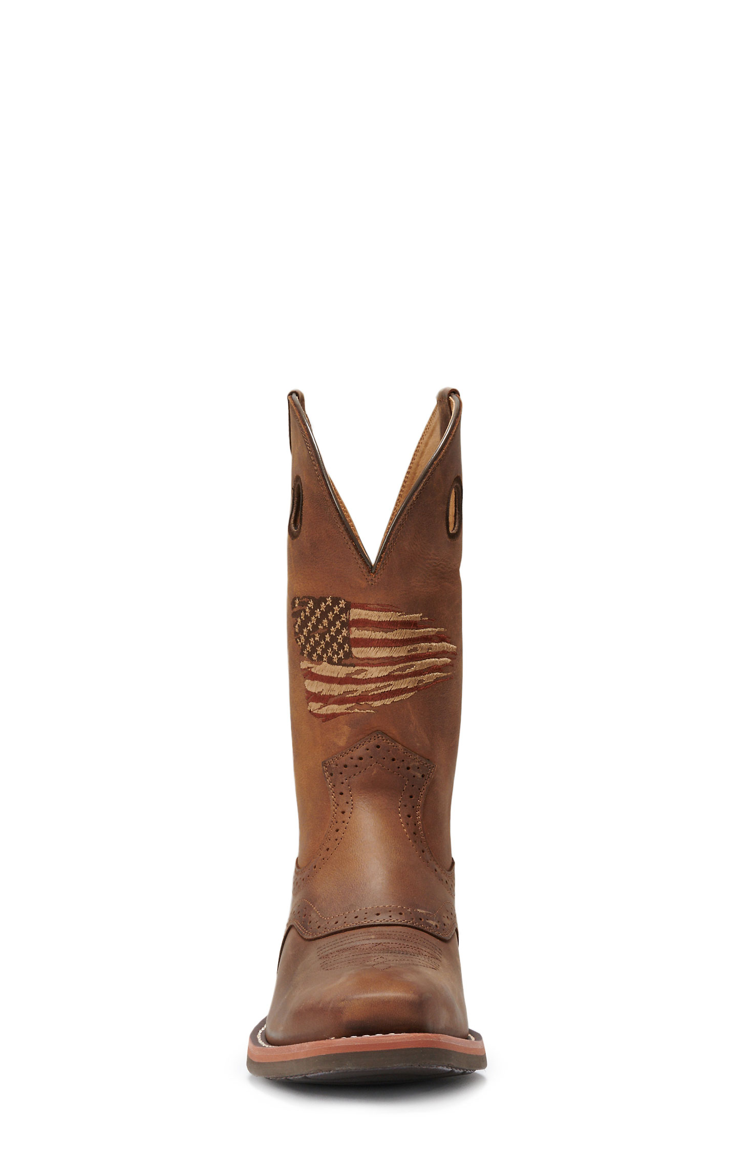 Ariat Men's Roughstock Patriot Distressed Brown Embroidered Flag Punchy Square Toe Cowboy Boots - Image 1