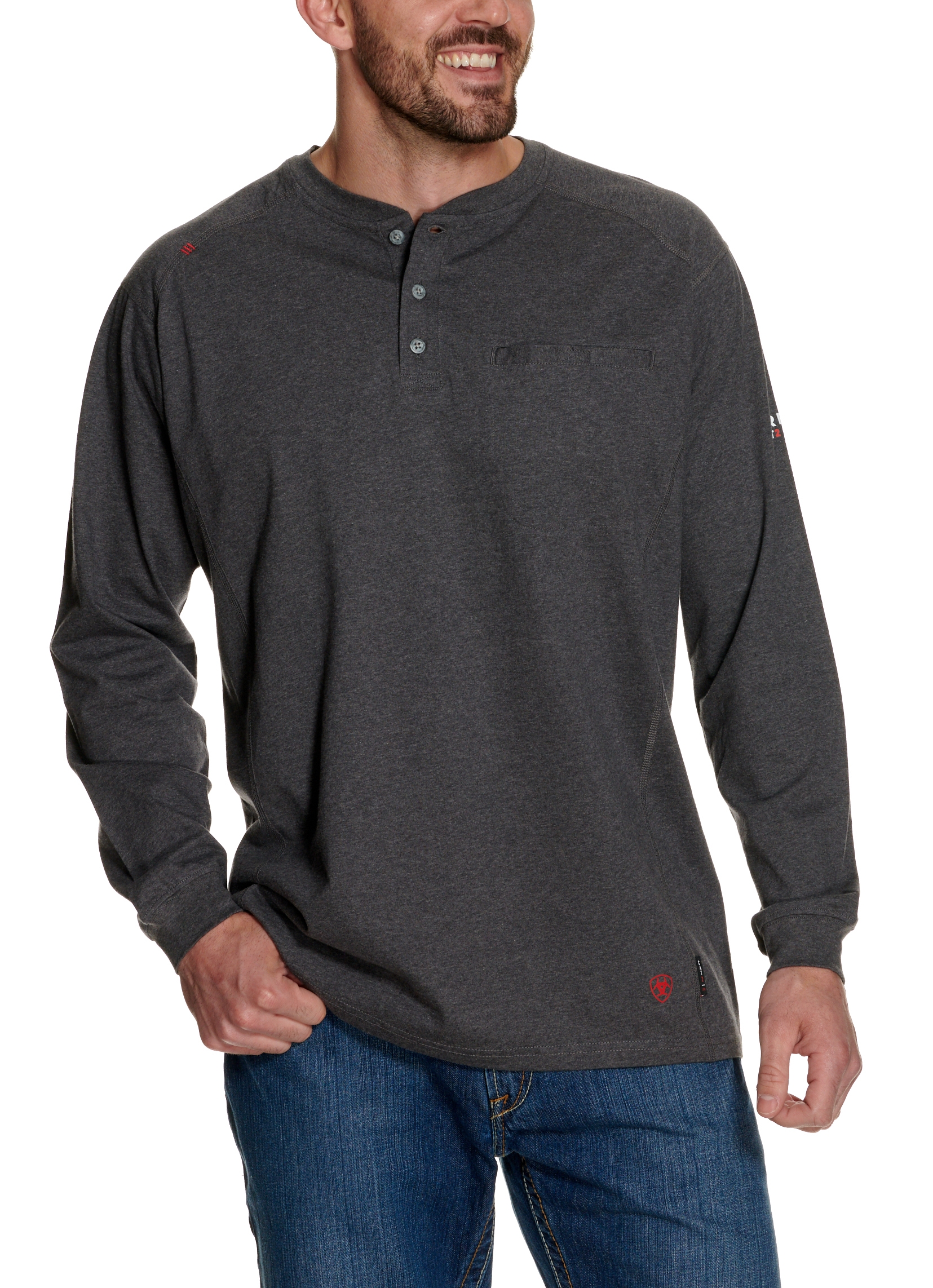 Ariat FR Men's Charcoal Henley Long Sleeve Work Shirt - Image 1