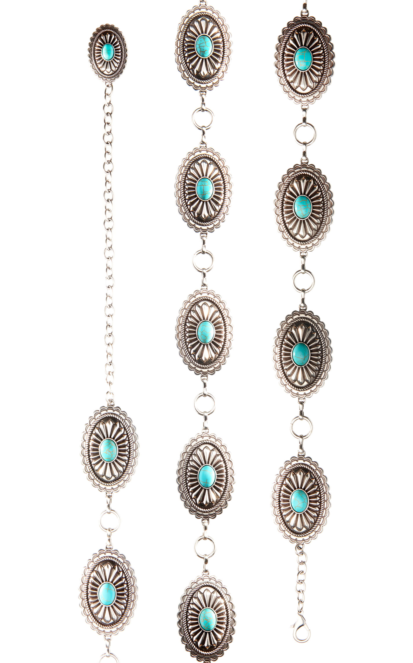 Ariat Silver & Turquoise Stone Oval Concho Chain Belt - Image 1