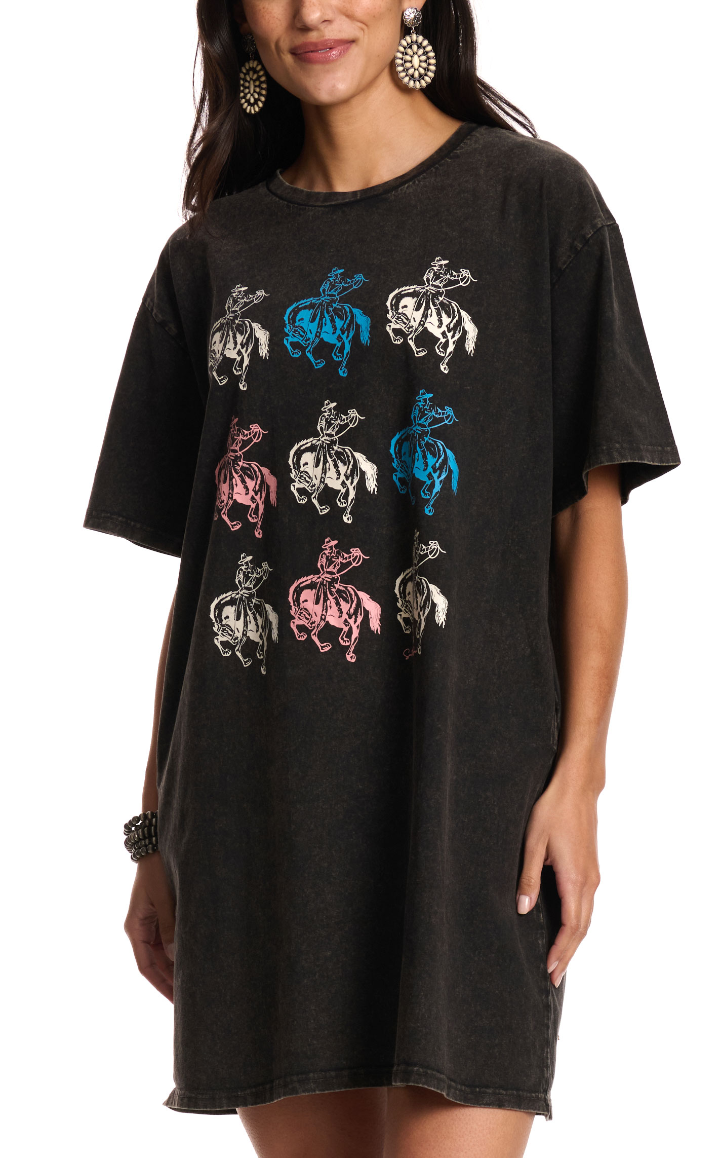Southern Grace Women's Black Bronc Rider T-Shirt Dress - Image 1