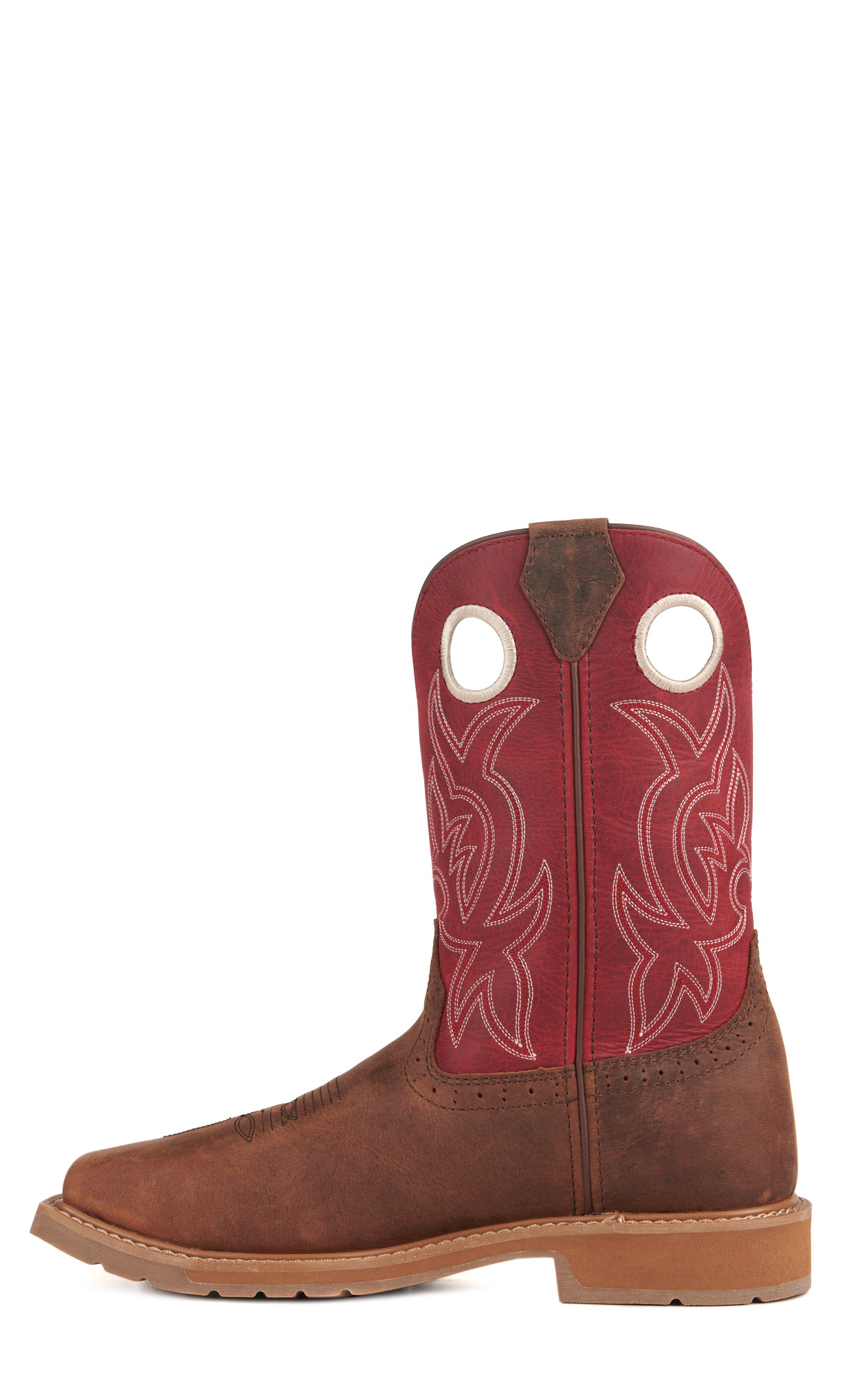 Justin Men's All Around Walnut Brown and Red Square Steel Toe Work Boots - Image 1