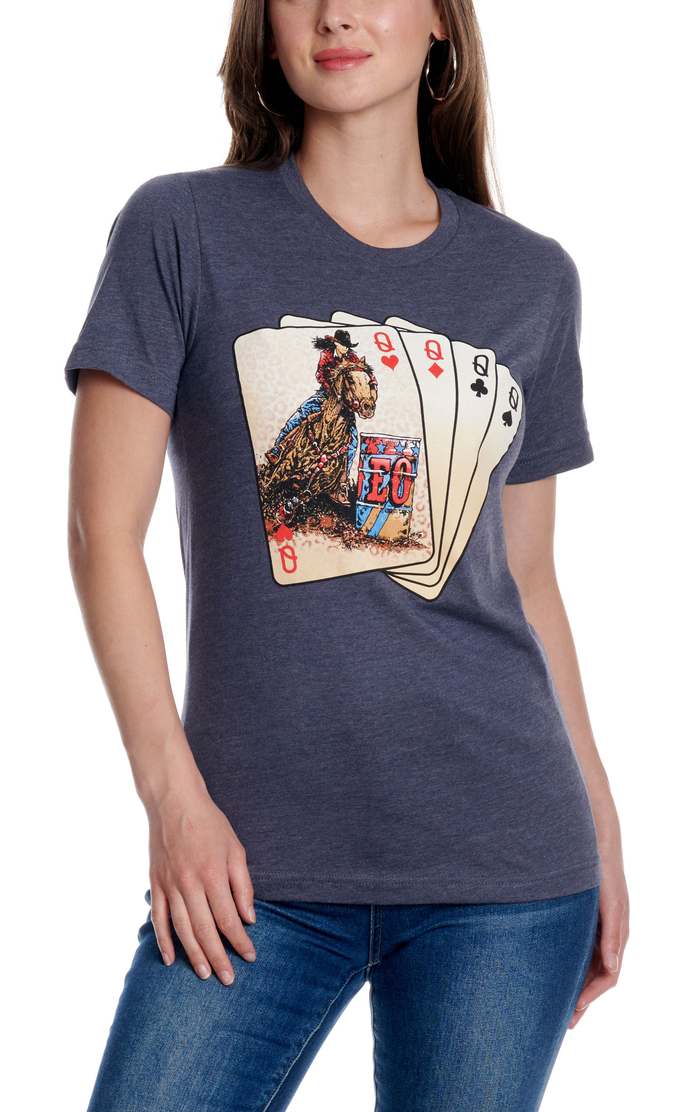 Spirit To A Tee Women's Barrel Racer Heather Navy Graphic T-Shirt - Image 3