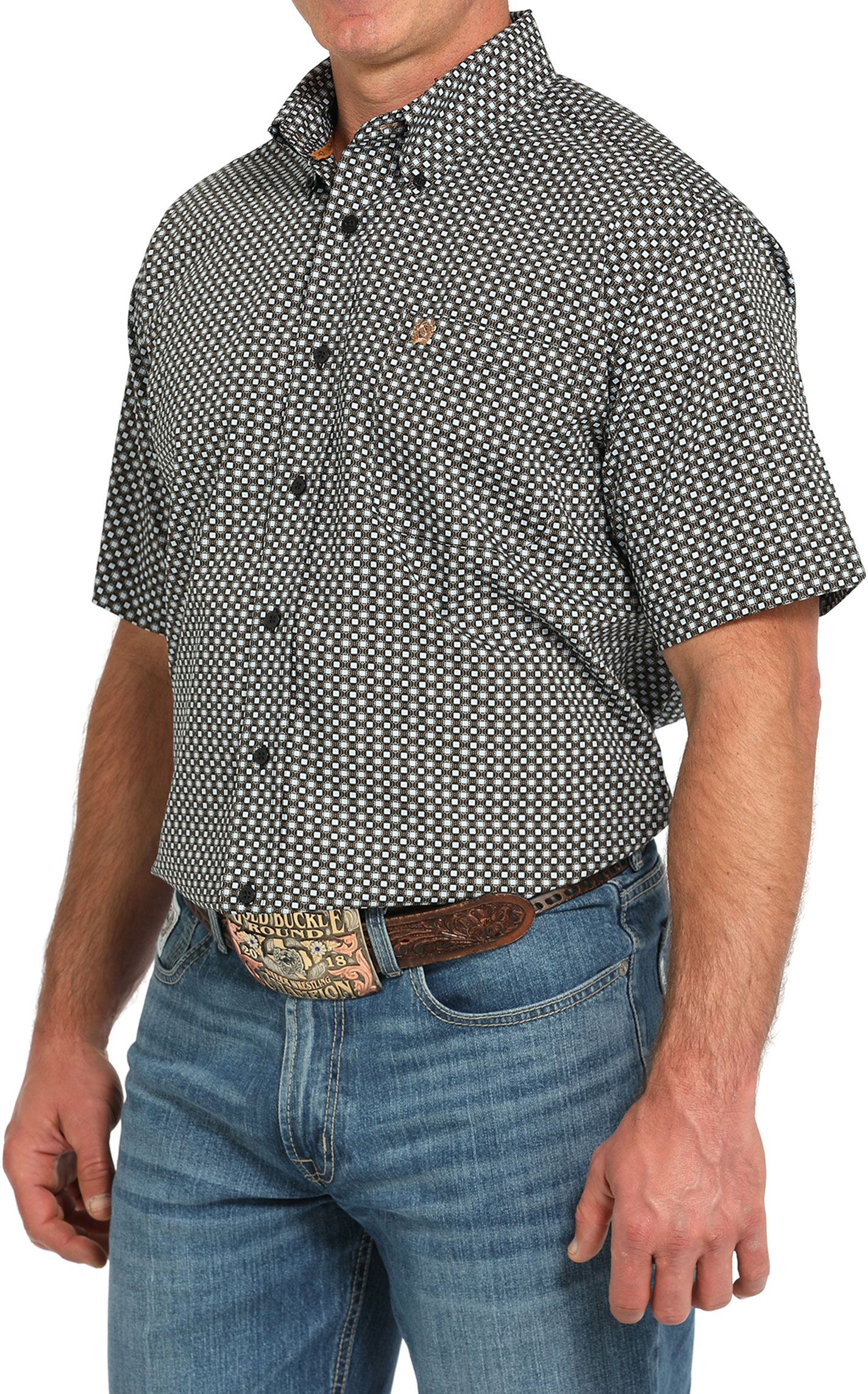 Cinch Men's Black Geo Print Button Down Short Sleeve Shirt - Image 1