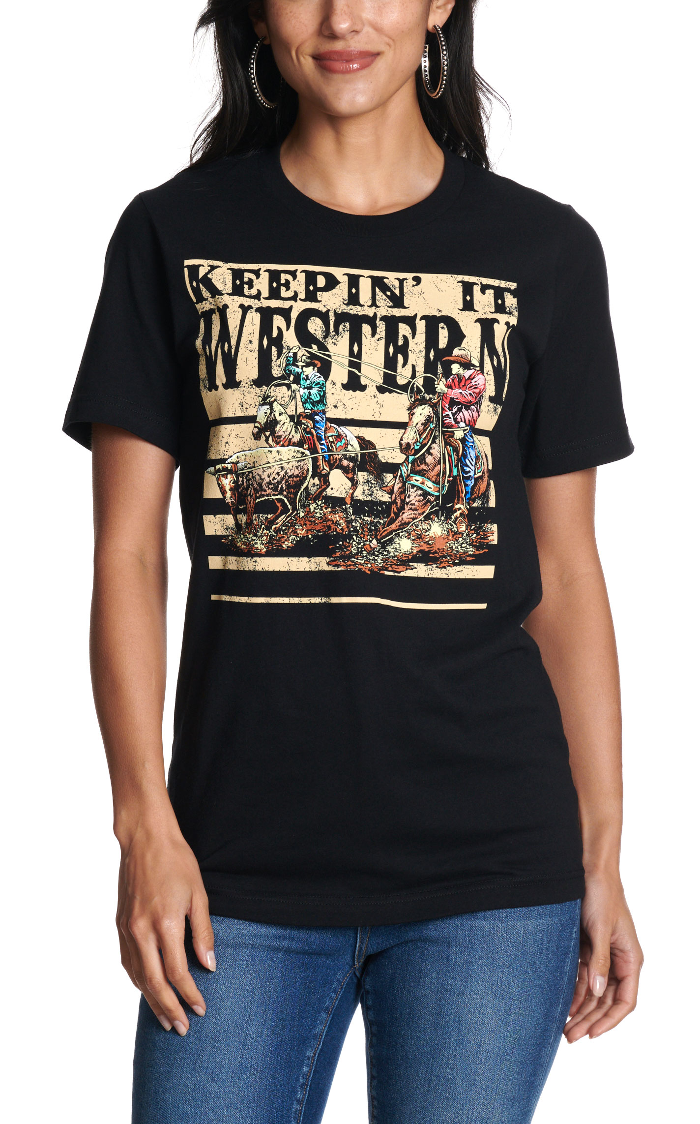 Spirit to a Tee Women's Black Team Roper Graphic T-Shirt - Image 1