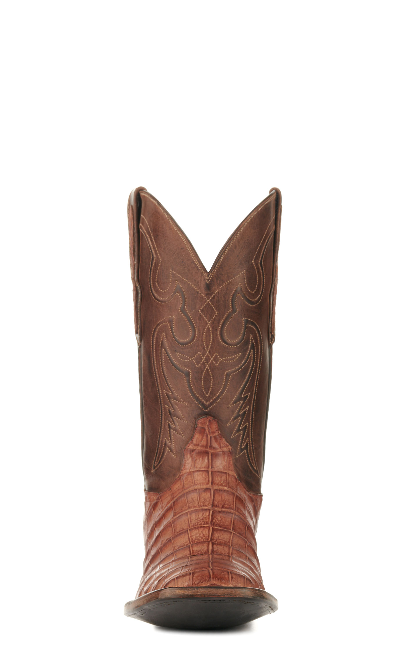 Black Jack Men's Burnished Barnwood and Brown Caiman Belly Wide Square Toe Exotic Cowboy Boots - Image 1