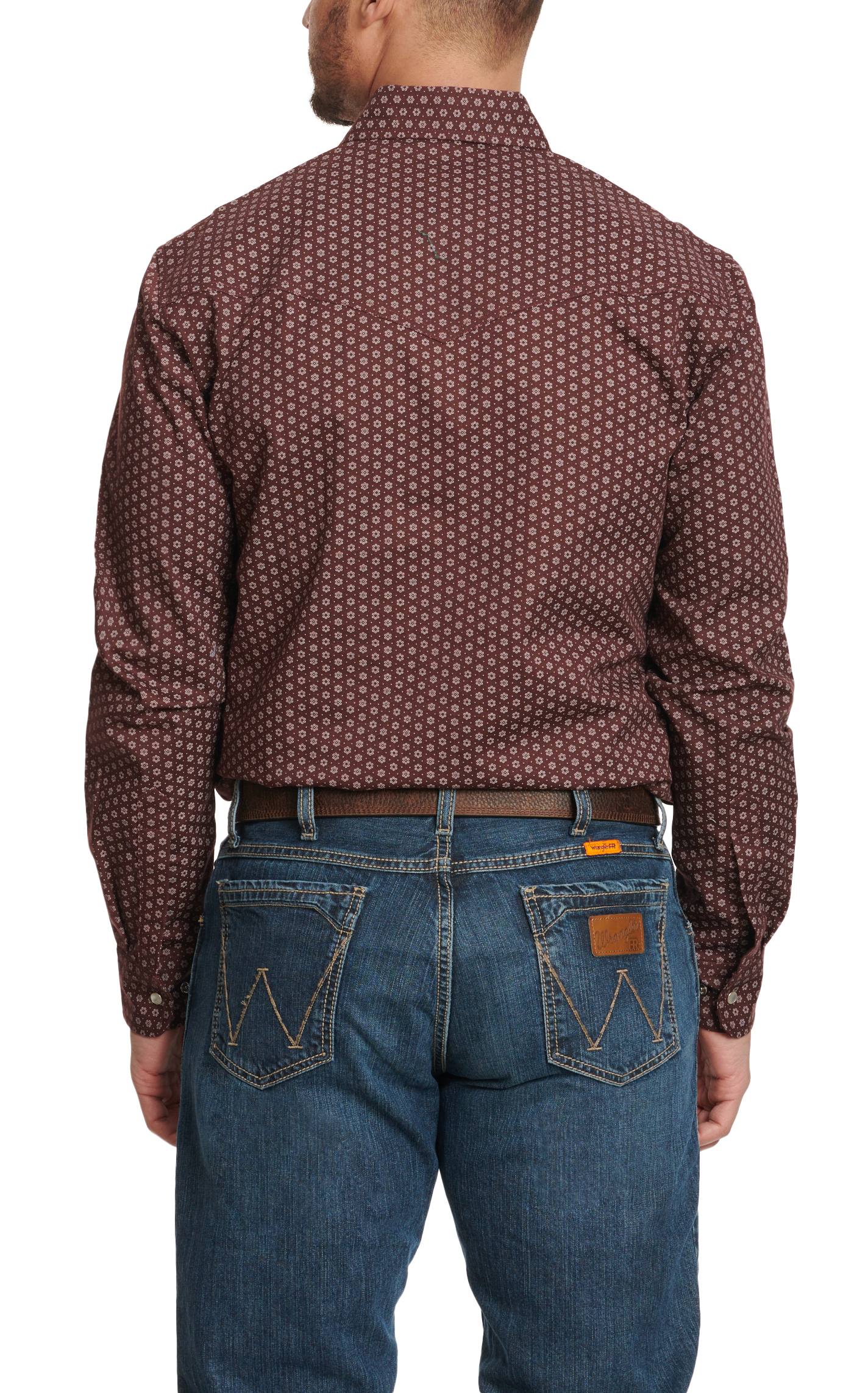 Forge Men's Burgundy & Cream Geo Print FR Work Shirt - Image 1