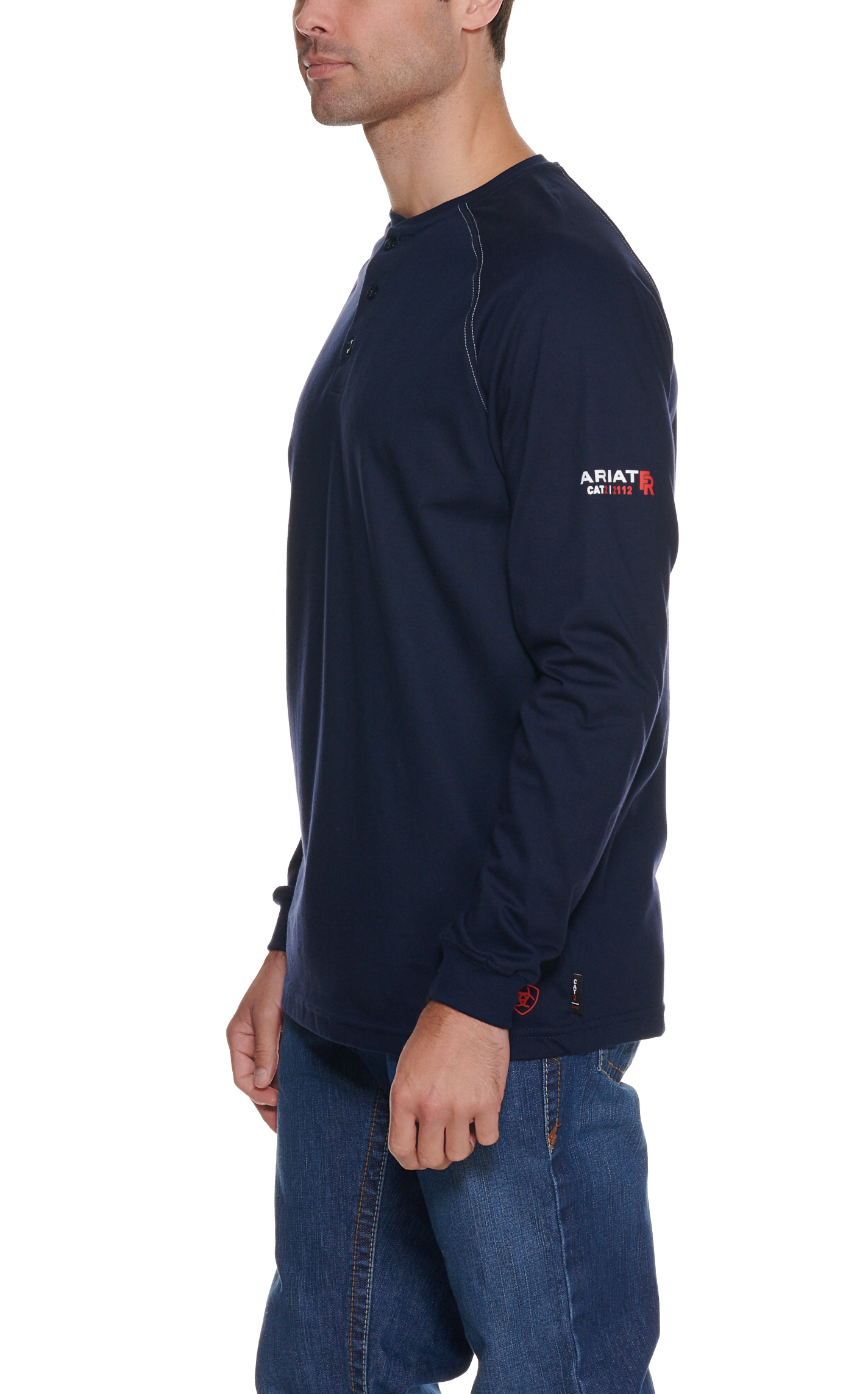 Ariat Men's Navy HRC2 Crew Neck FR Work Henley Shirt - Image 1