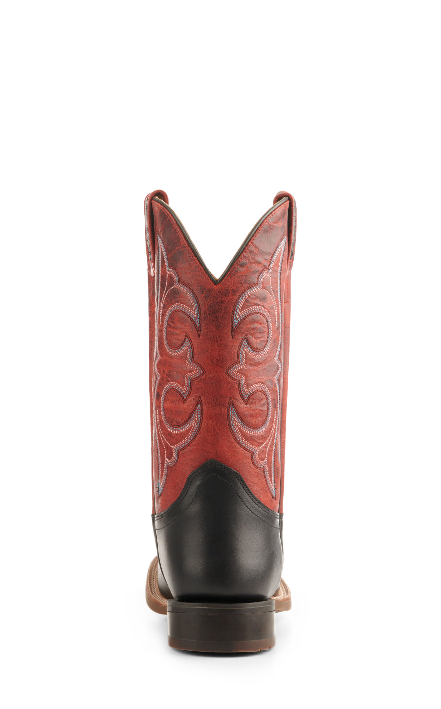 Old West Men's Black and Burnt Red Wide Square Toe Cowboy Boots - Image 1