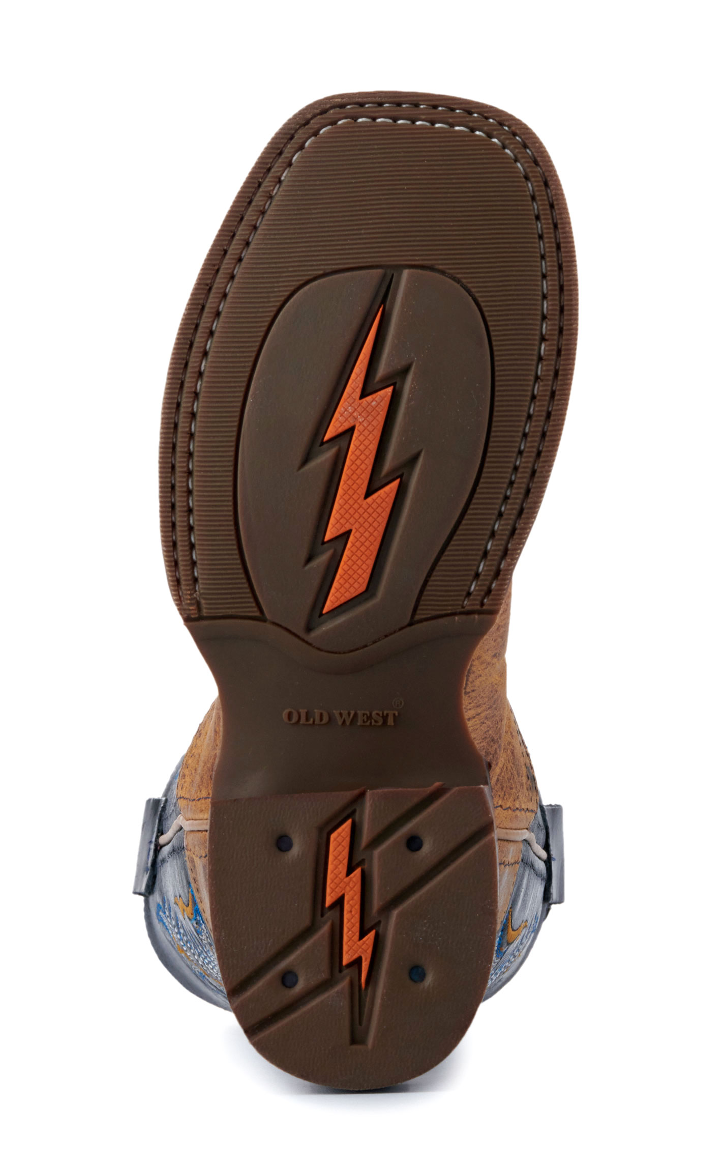 Old West Youth Burnt Tan and Navy Blue Wide Square Toe Cowboy Boots - Image 1