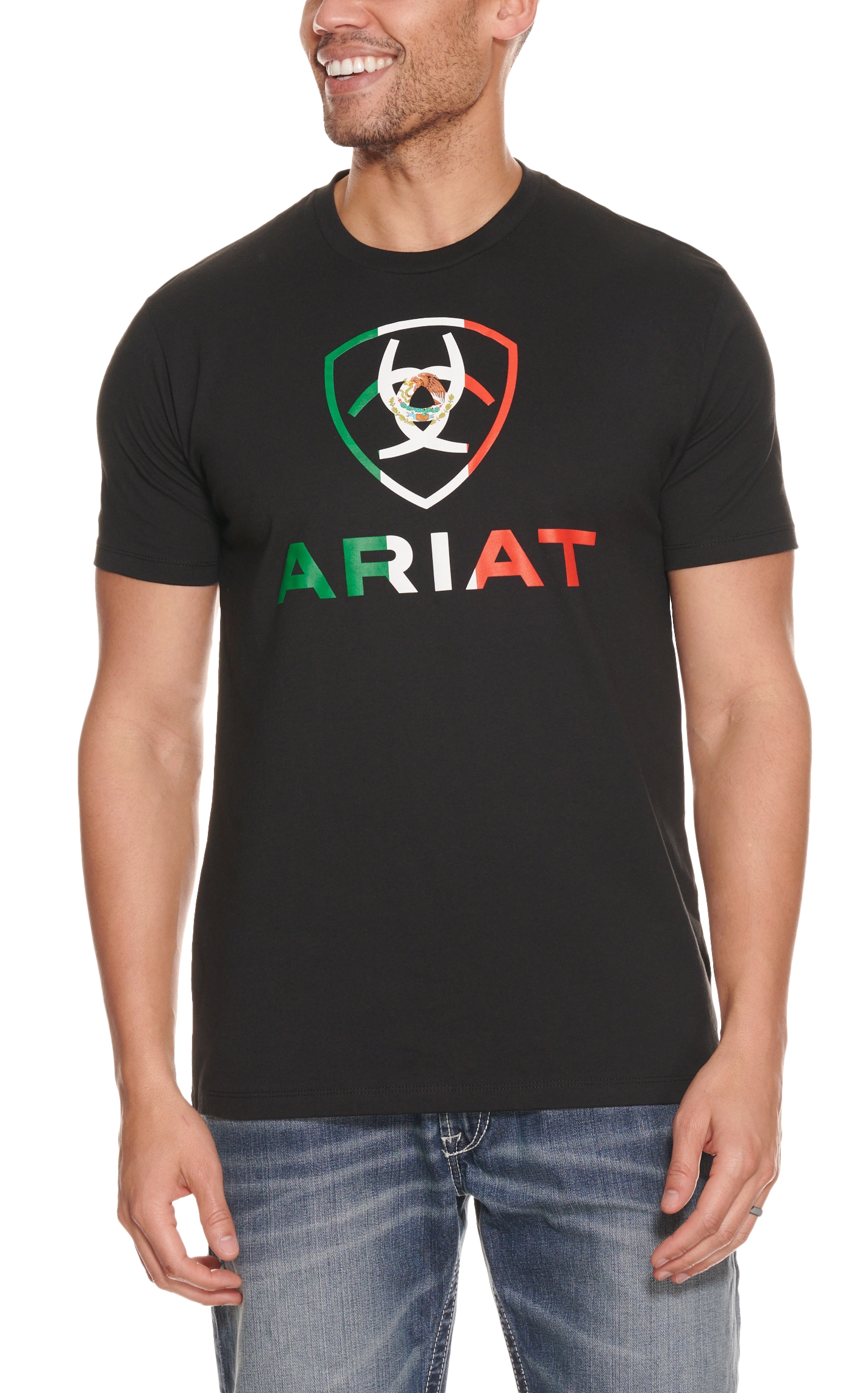 Ariat Men's Black Mexico Flag Shield Logo Short Sleeve T-Shirt - Cavender's Exclusive - Image 1
