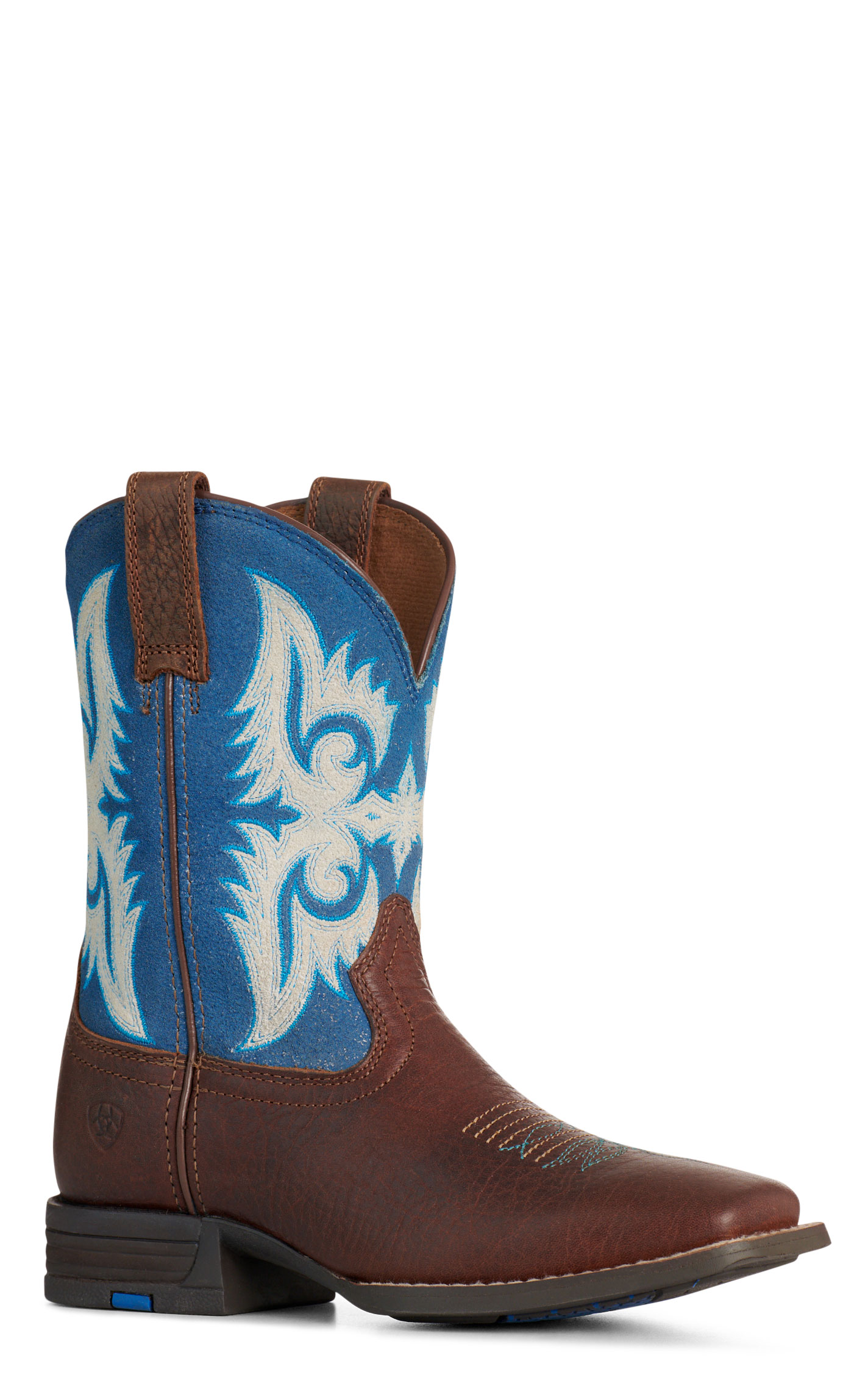 Ariat Youth Lonestar Brown and Blue Waves Shock Shield Square Toe Cowboy Boots - Image 1
