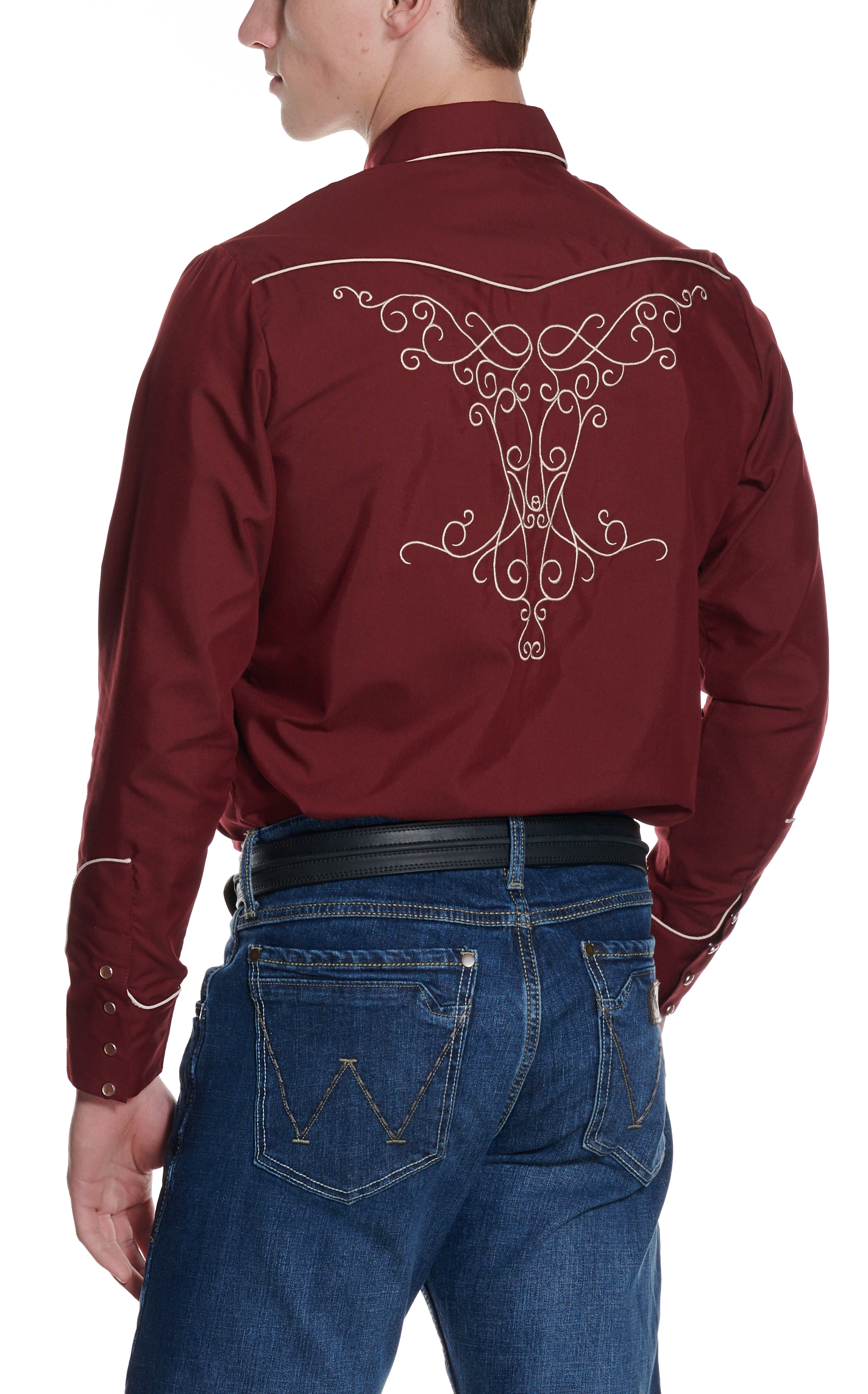 Ranger's Legend Men's Wine & Latte Embroidered Western Shirt - Image 1