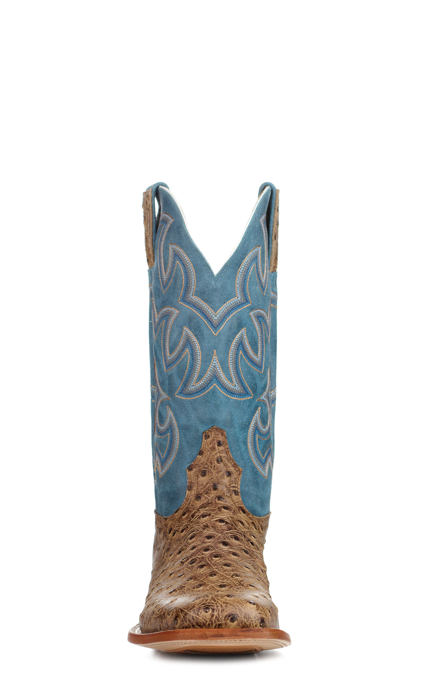 Cavender's Men's Endurance Blue and Sand Ostrich Print Wide Square Toe Cowboy Boots - Image 1