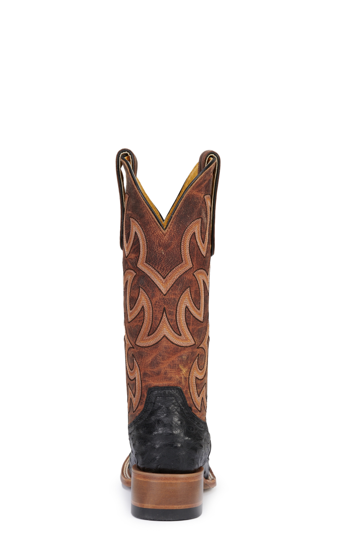 Cavender’s Women’s Brown Leather and Black Full Quill Ostrich Exotic Wide Square Toe Cowboy Boots - Image 1