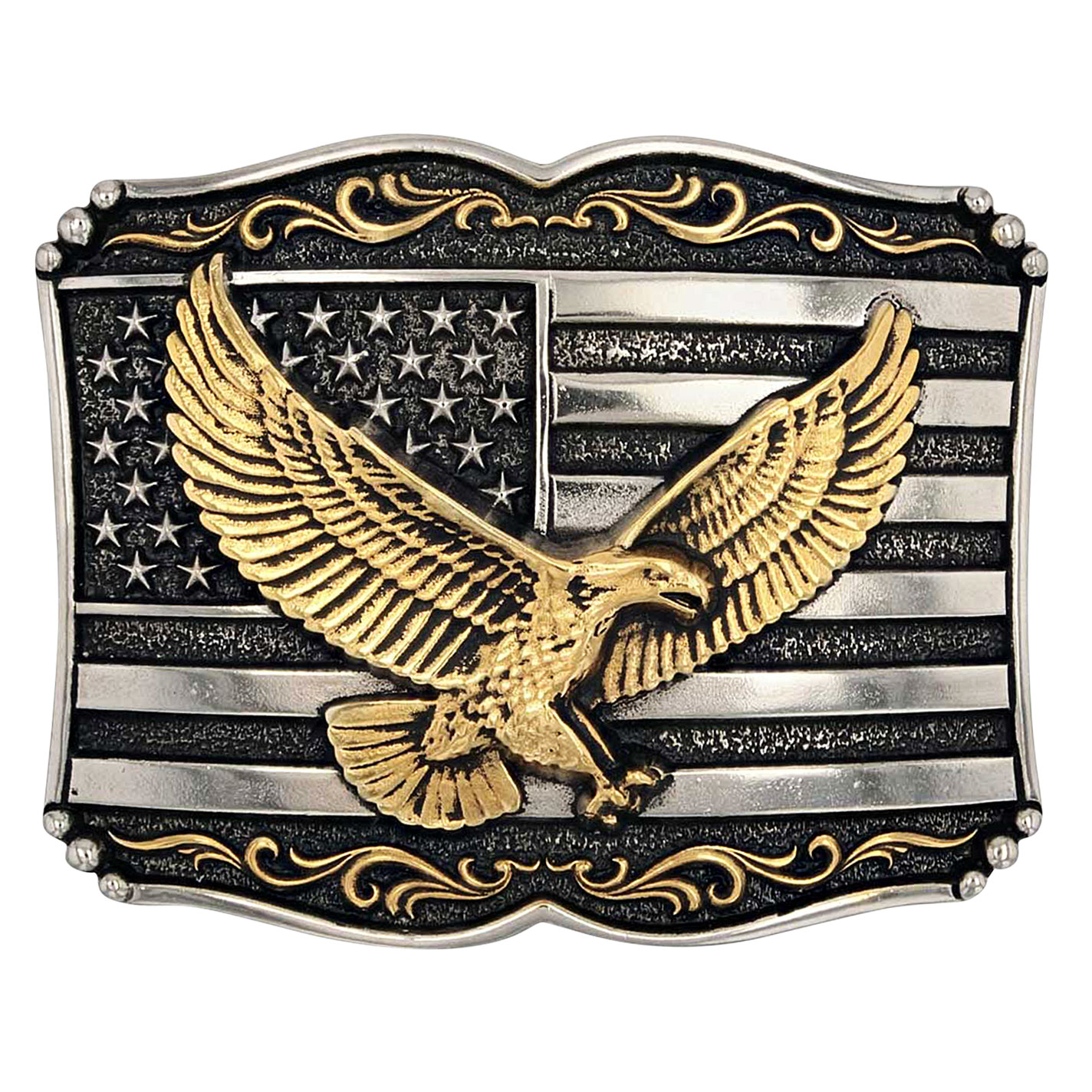 Attitude by Montana Silversmiths Large Silver Flag & Gold Eagle Belt Buckle - Image 1