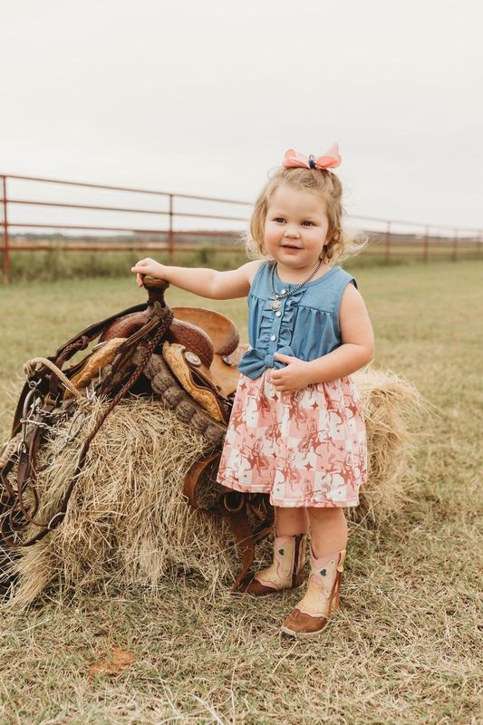 Shea Baby Infant Girl's Denim & Pink Check Bronc Dress - Image 1