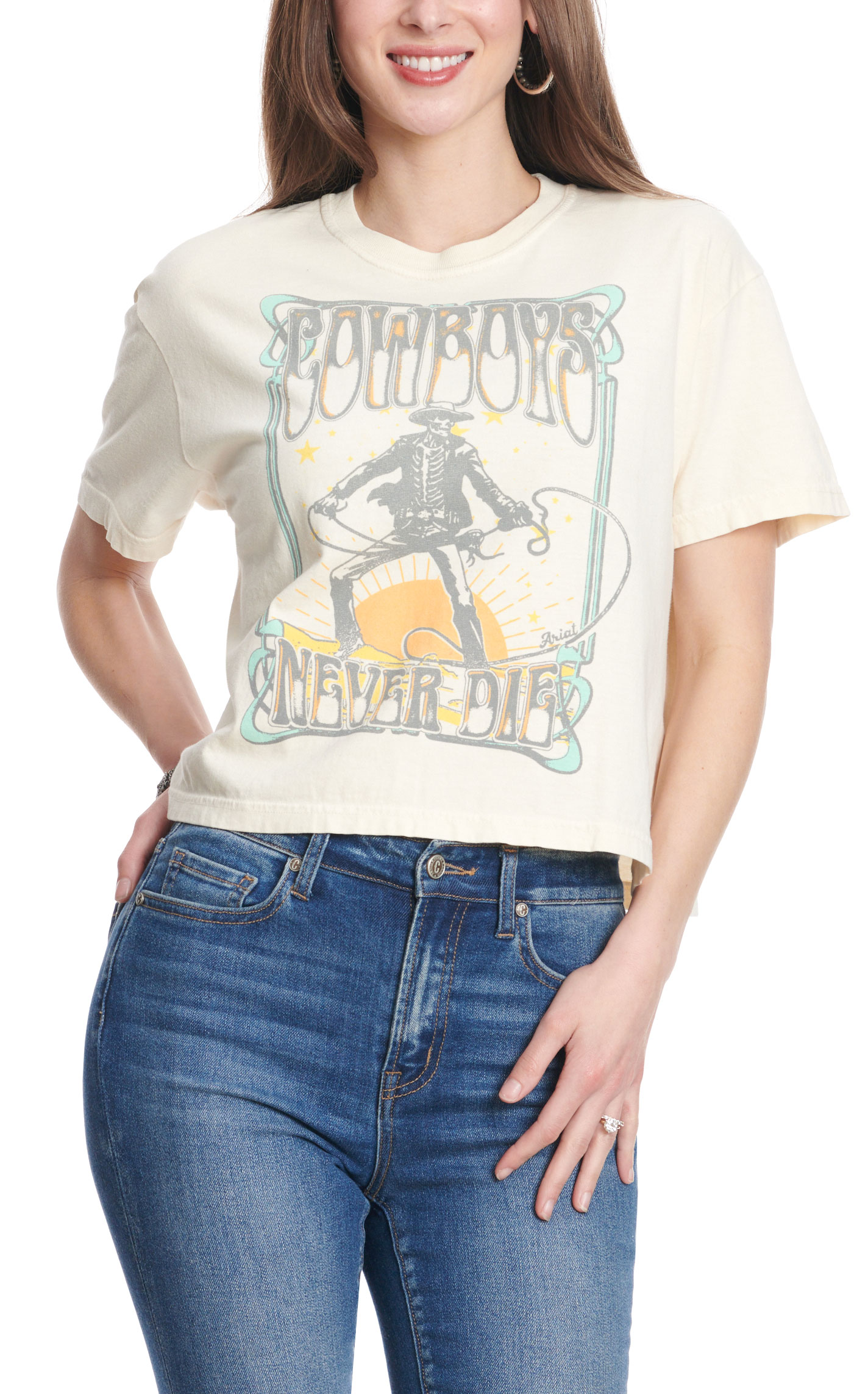 Ariat Women's Cream Cowboys Never Die Logo Graphic T-Shirt - Image 1