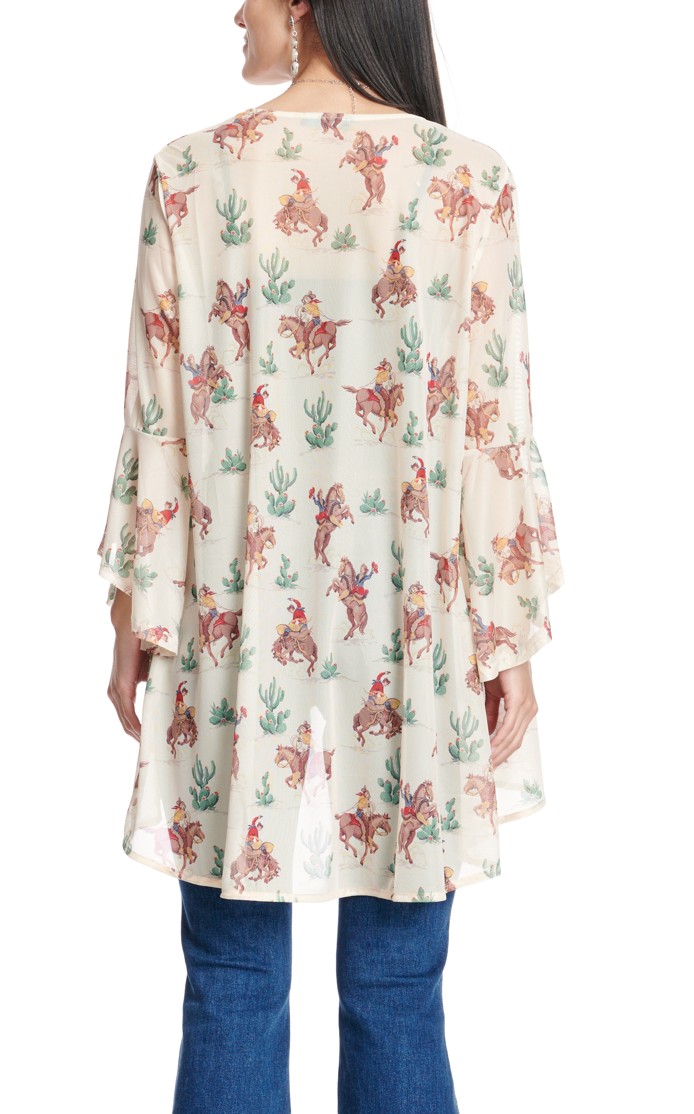 Fashion Express Women's Toasted Sand Retro Cowboy & Desert Print Lightweight Kimono - Image 1