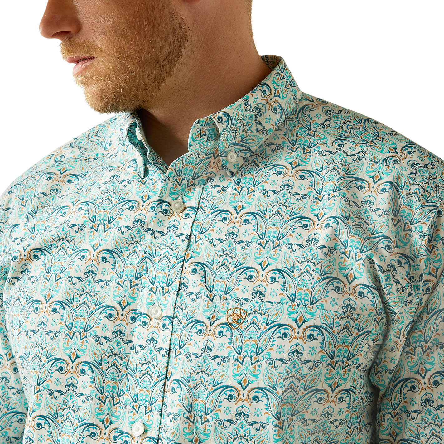 Ariat Men's Jerome Navy & Turquoise Paisley Western Shirt - Image 1