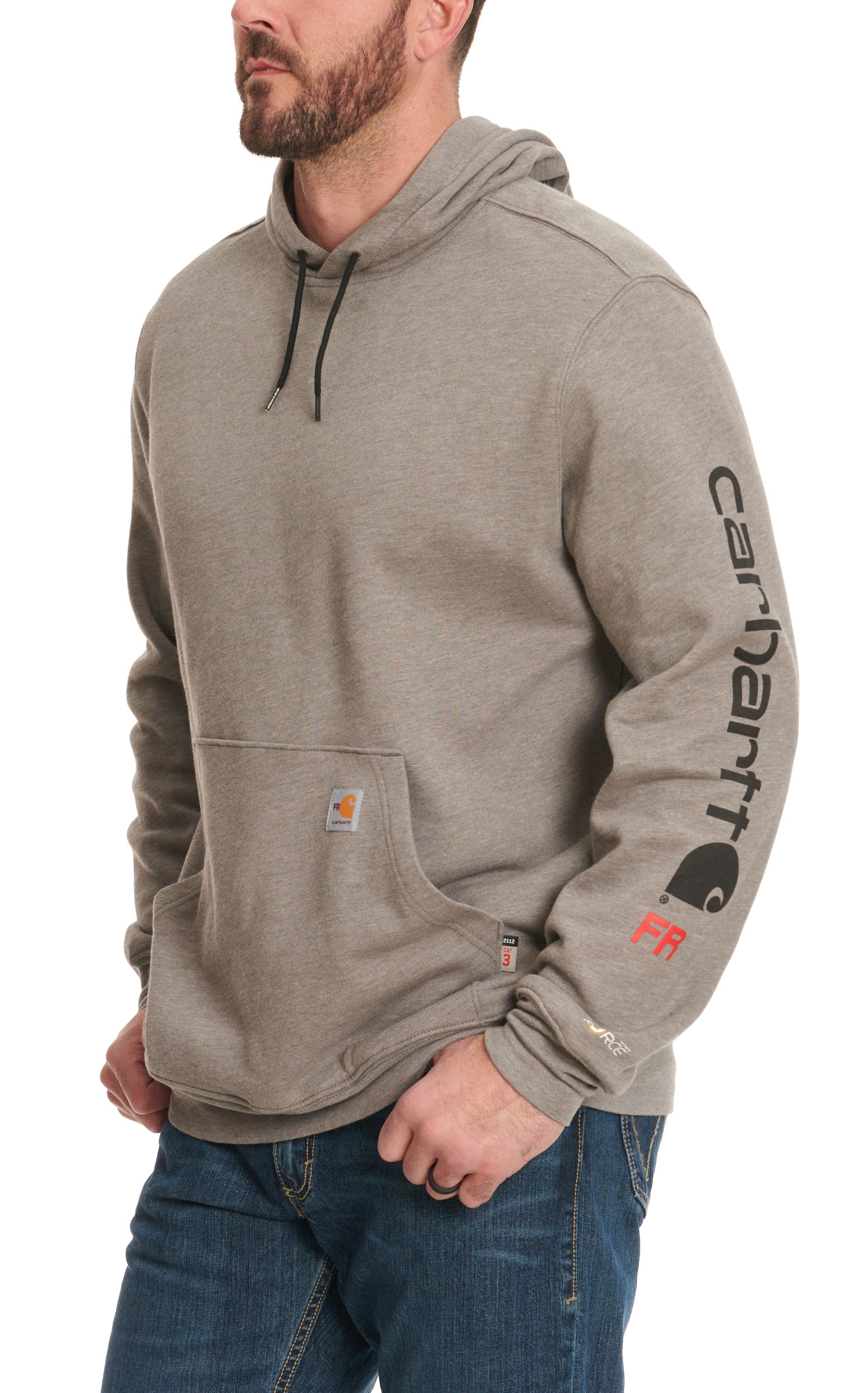 Carhartt Men's Force FR Gray Logo Graphic Long Sleeve Sweatshirt Work Hoodie - Image 3