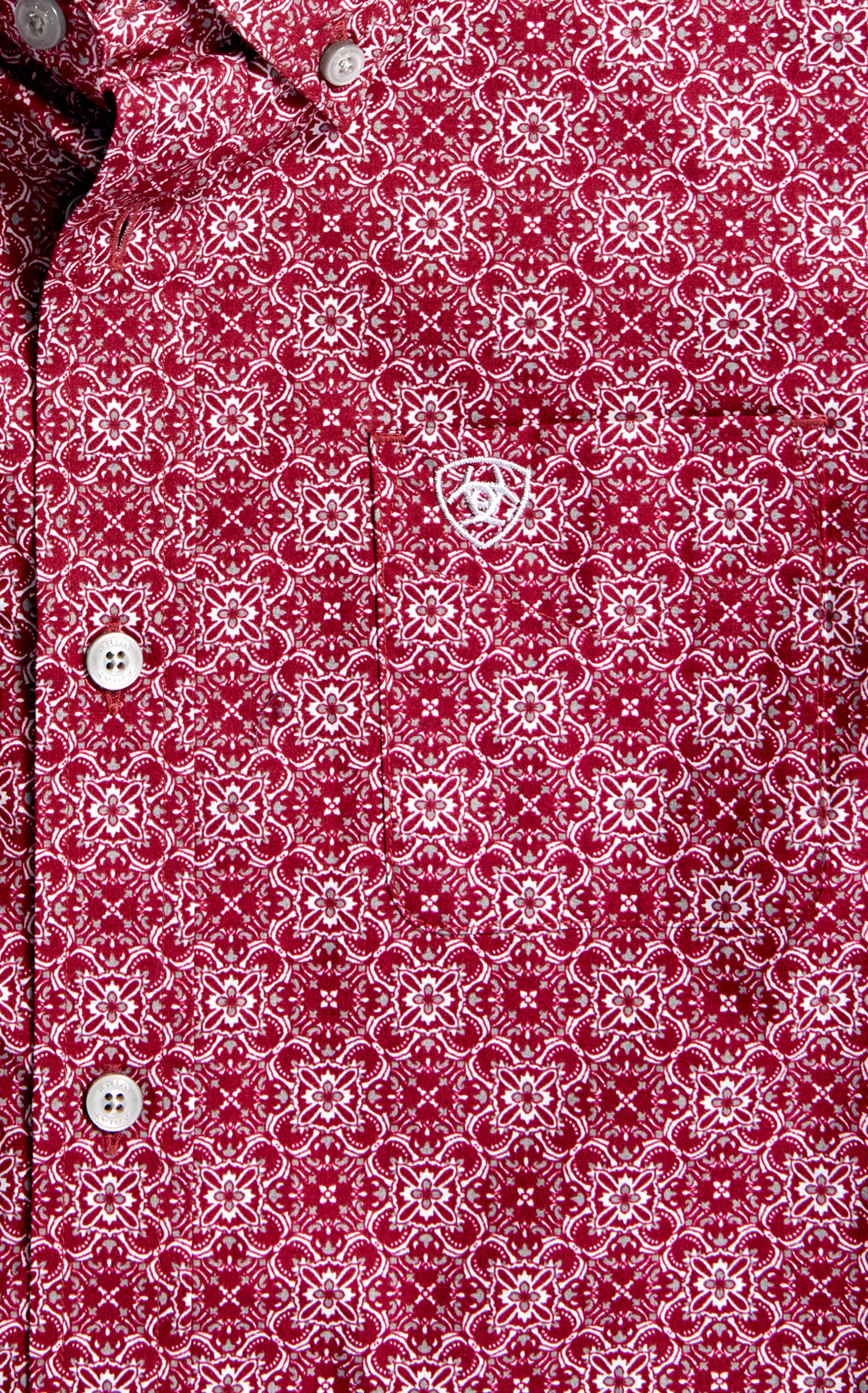 Ariat Boy's Wayatt Wine Gray & White Geo Print Western Shirt - Image 1