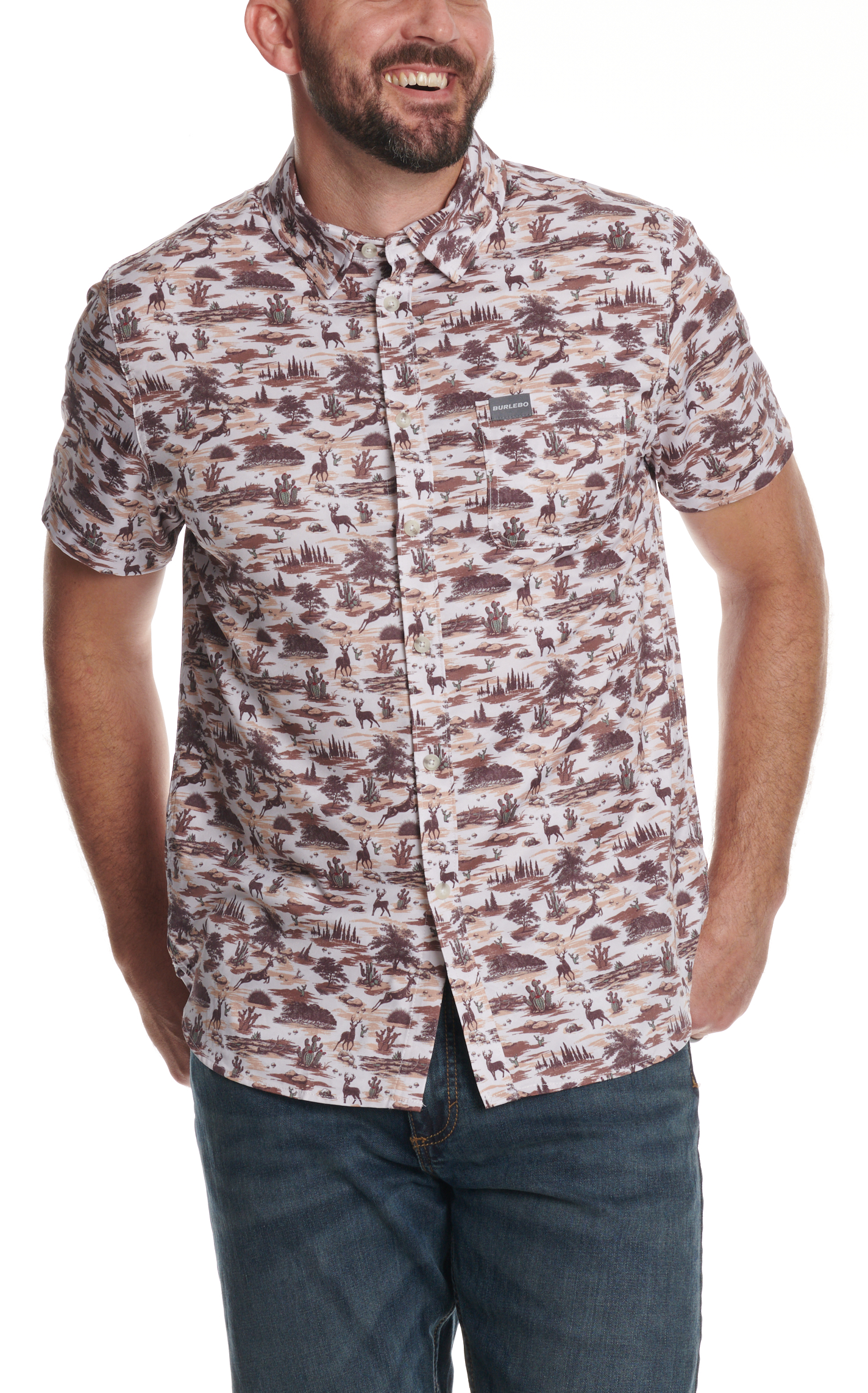 Burlebo Men's Performance Tan Brush Country Print Shirt - Image 1