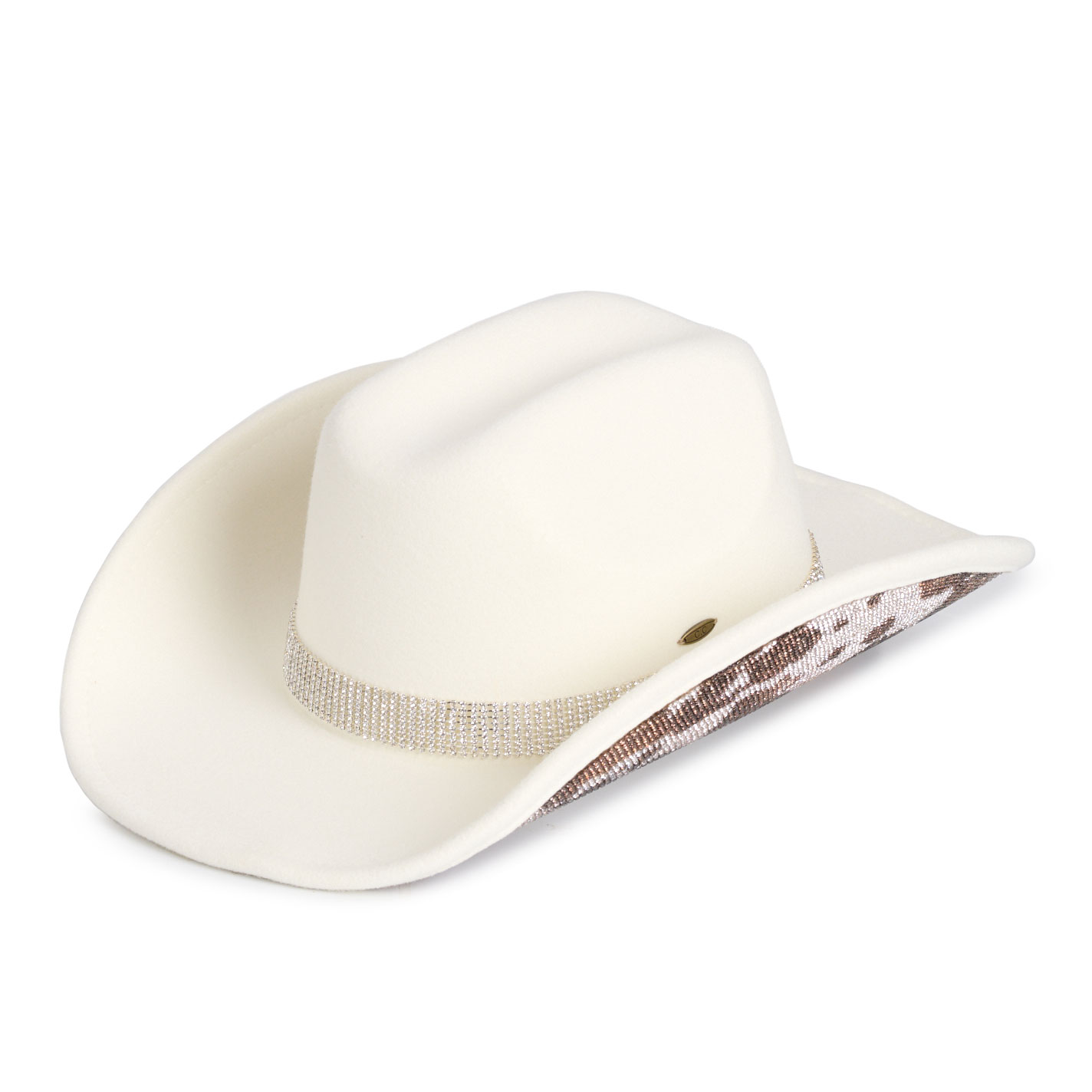 Girlie Girl Originals Women's Ivory & Cow Print Bling Wool Cowboy Hat - Image 3
