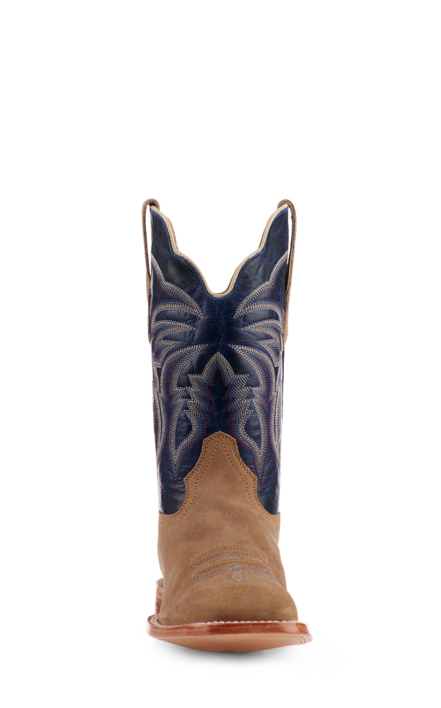 R. Watson Men's Cafe Brown Boar Hide and Azule Blue Wide Square Toe Cowboy Boots - Image 1